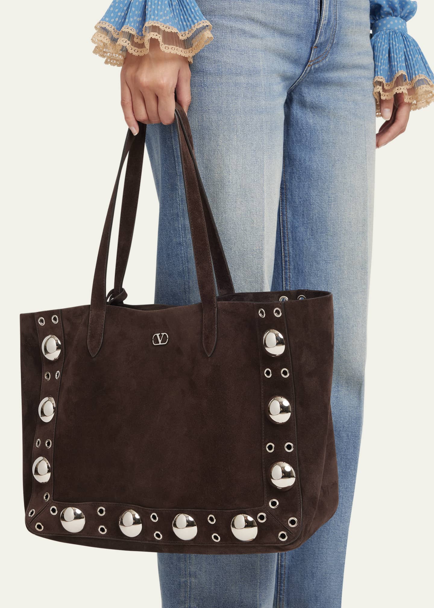 Valentino Garavani Nellcote Studded Suede Tote Bag Image 2 of 5