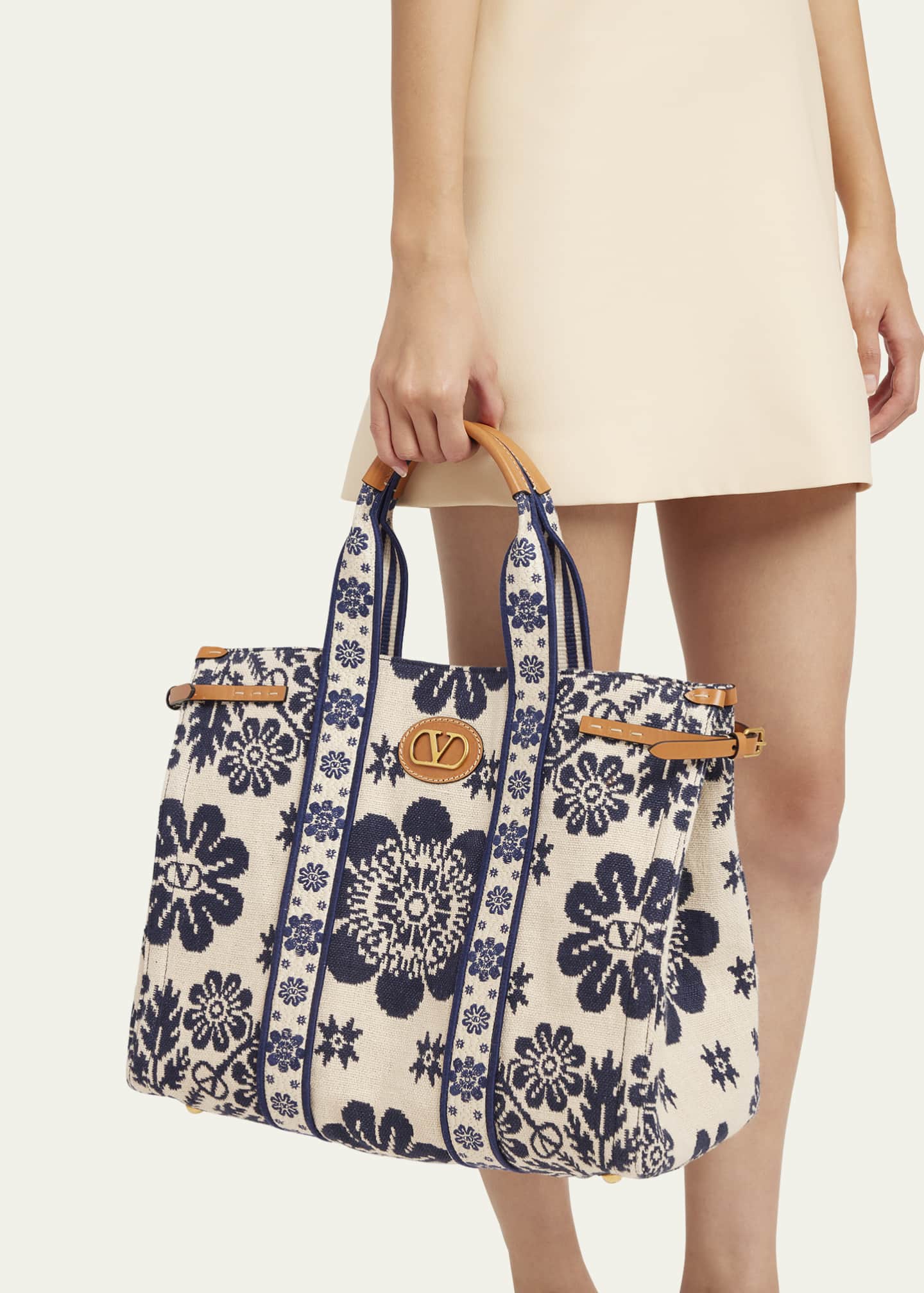Valentino Garavani Antibes Jacquard Flower Canvas Tote Bag Image 2 of 5