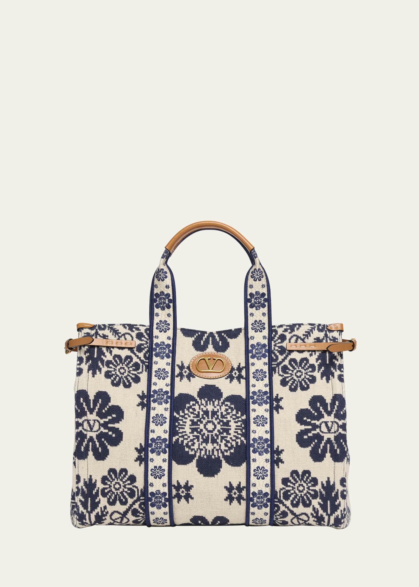 Valentino Garavani Antibes Jacquard Flower Canvas Tote Bag Image 1 of 5