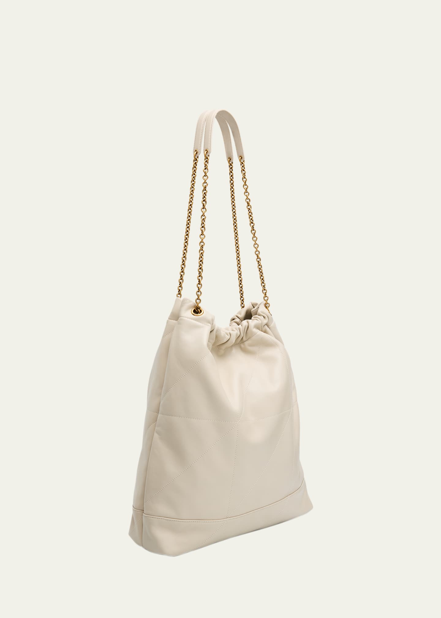 【関税&送料込】Saint Laurent Ivory Leather Pochon Shoulder Saint Laurent Jamie Large Pochon YSL Shoulder Bag in Quilted