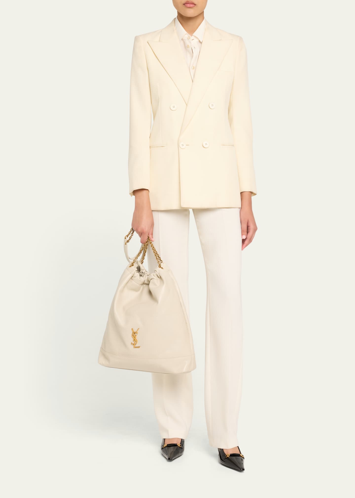 SAINT LAURENT IVORY LEATHER POCHON SHOULDER BAG