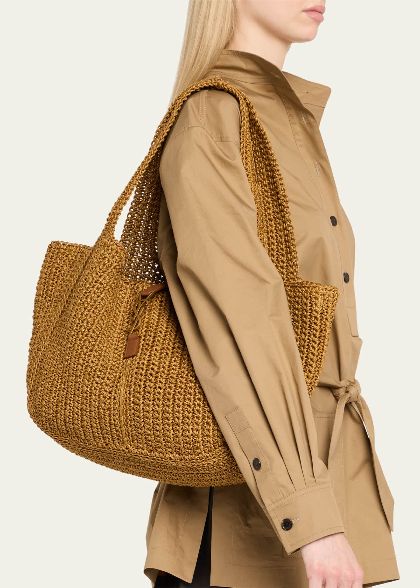 Saint Laurent Bea YSL Tote Bag in Cord and Leather Image 2 of 6