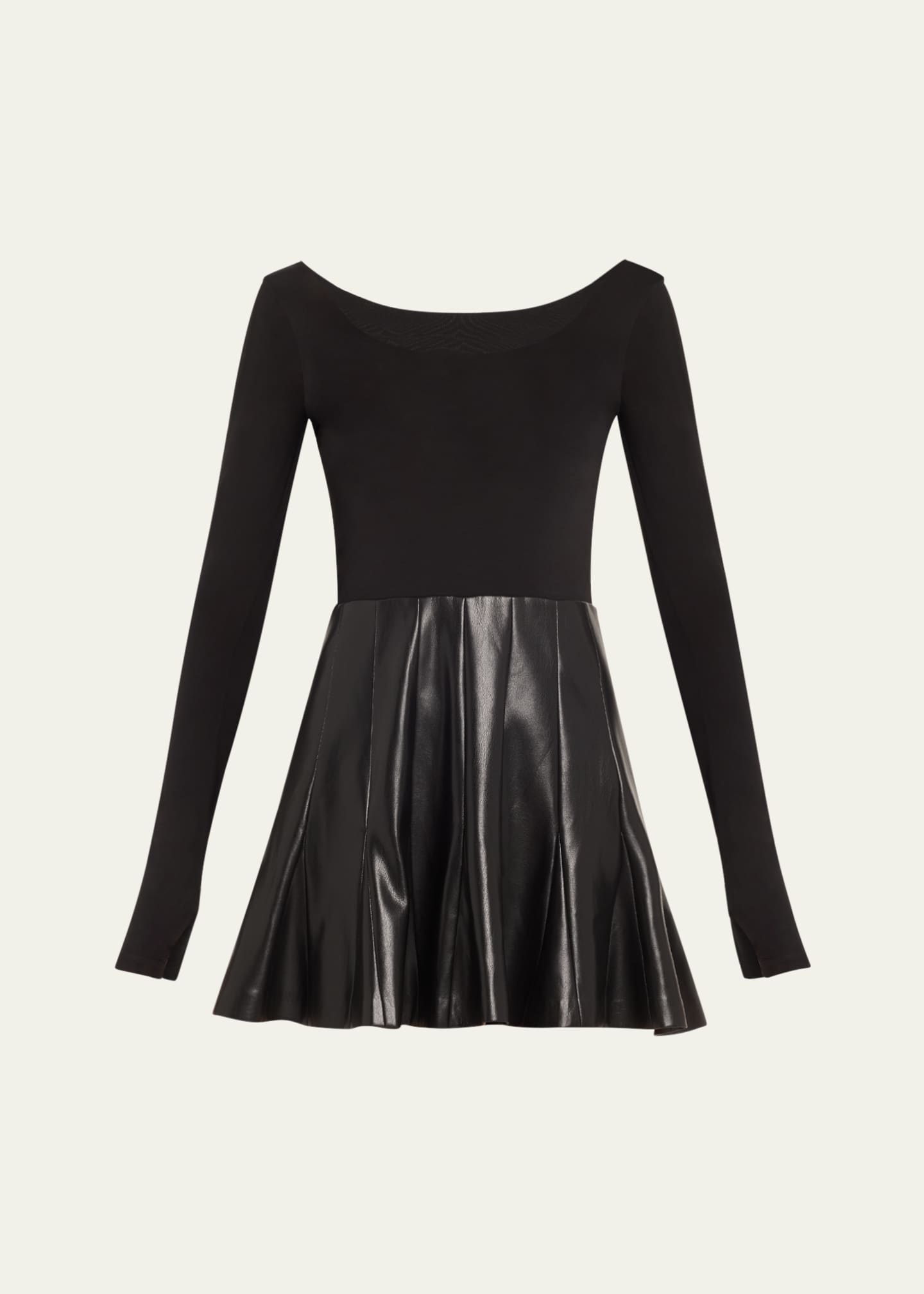 Alice + Olivia Chara Vegan Leather Long-Sleeve Pleated Mini Dress Image 1 of 5