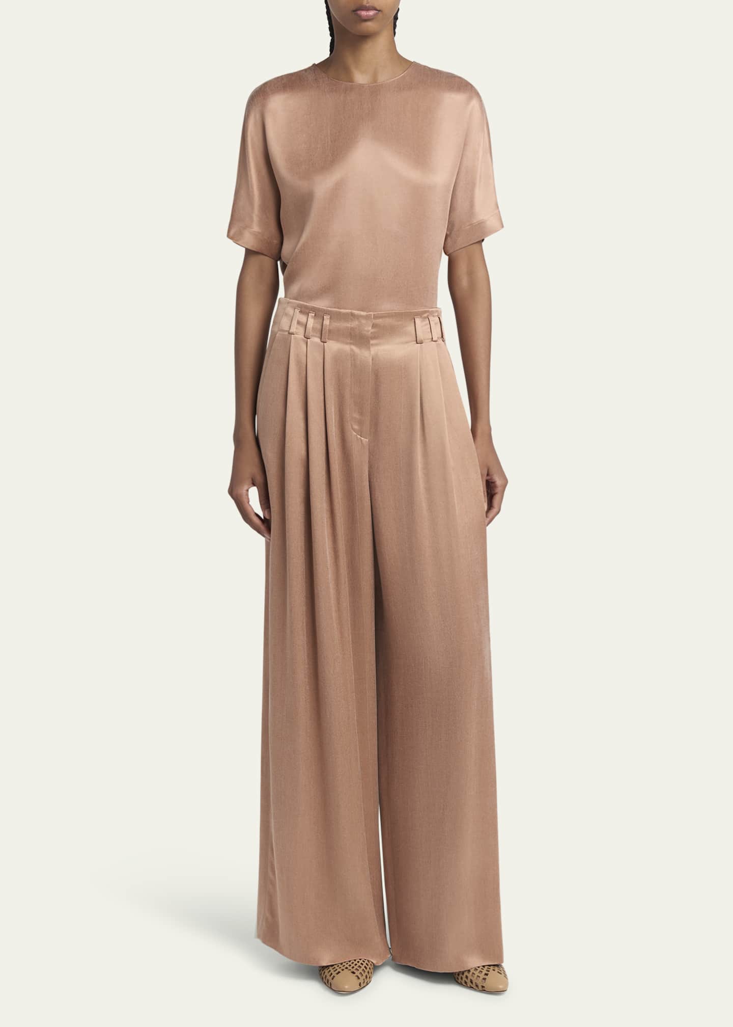 Giorgio Armani Pleated Wide Leg Viscose-Blend Trousers