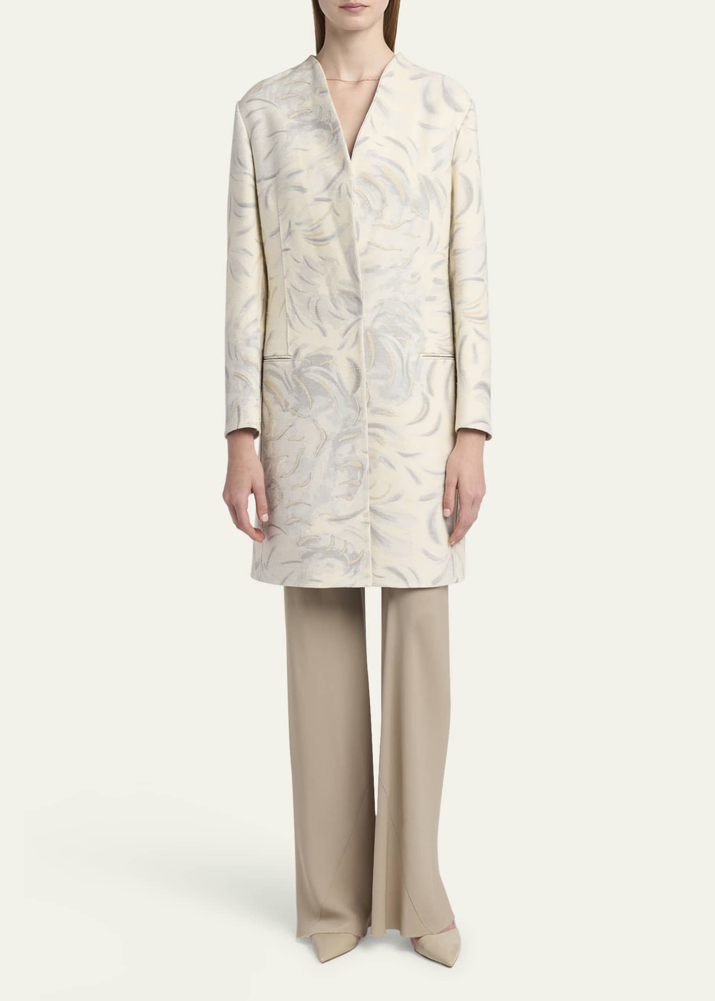 Giorgio Armani Abstract V-Neck Silk Coat Image 2 of 5