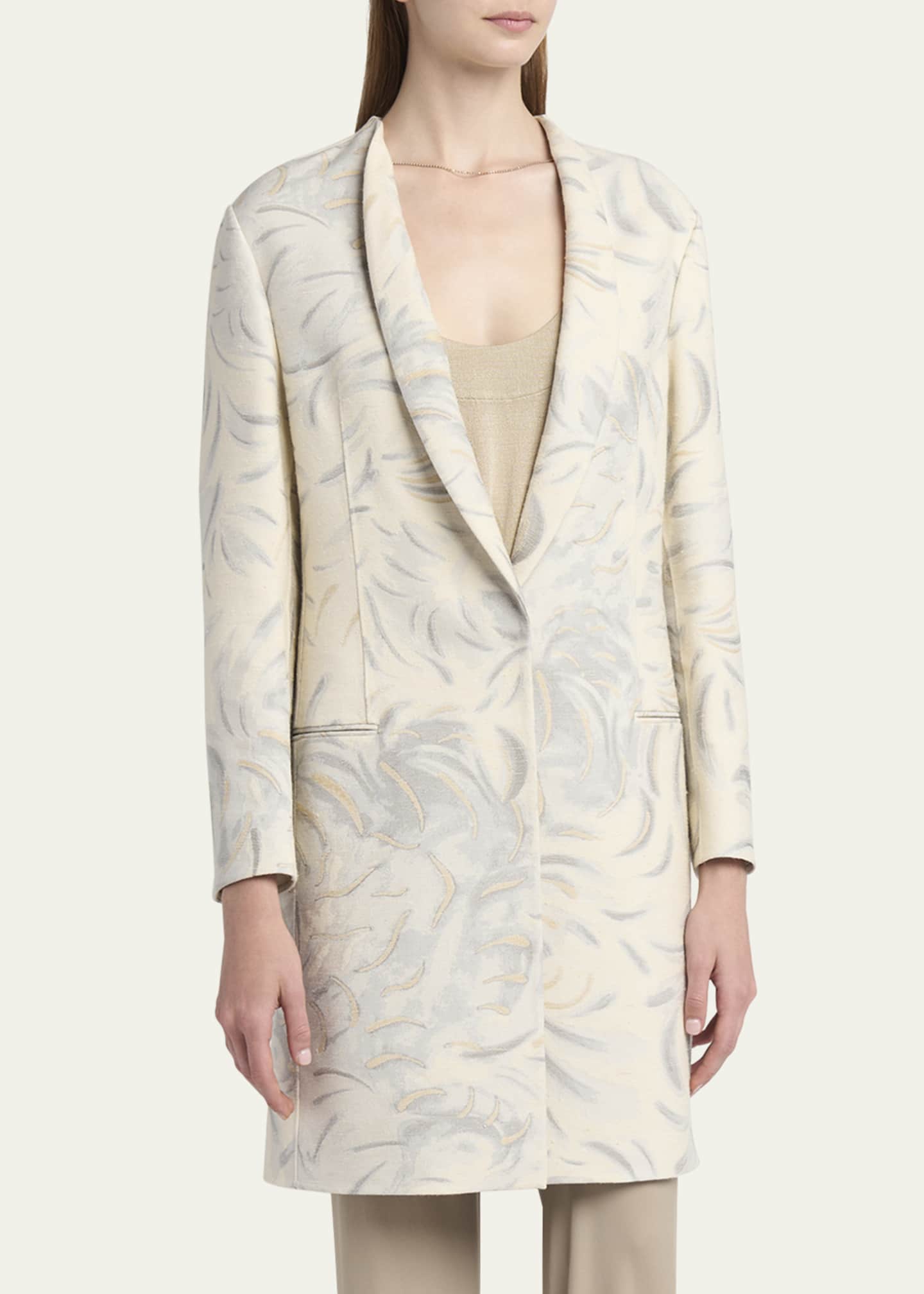 Giorgio Armani Abstract V-Neck Silk Coat Image 4 of 5