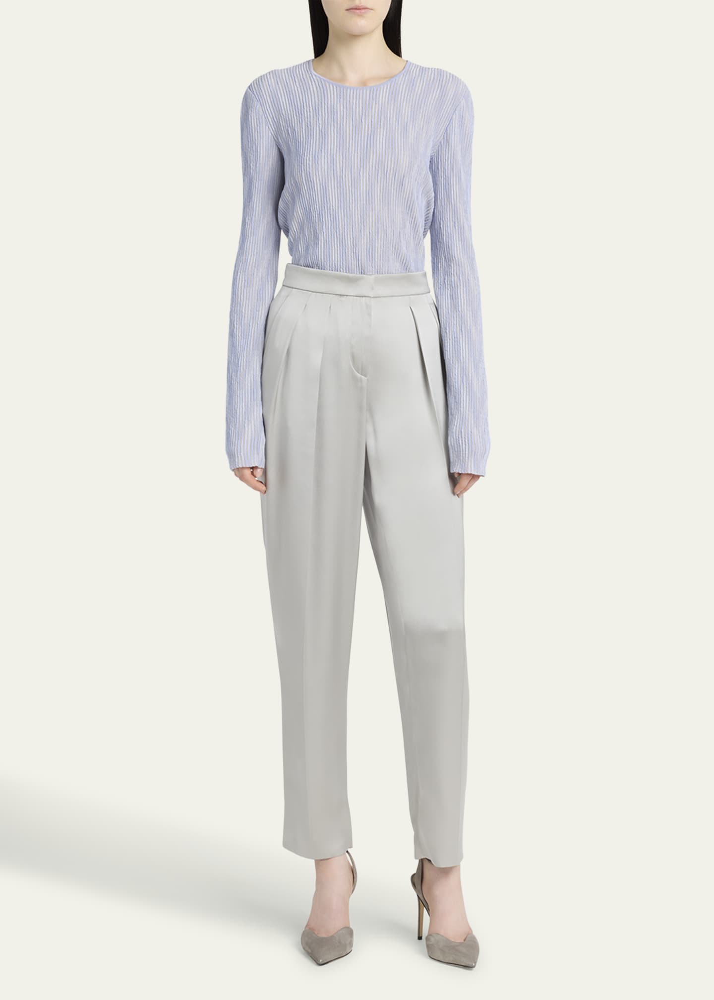 Giorgio Armani Pleated Skinny Leg Silk Trousers Image 2 of 5