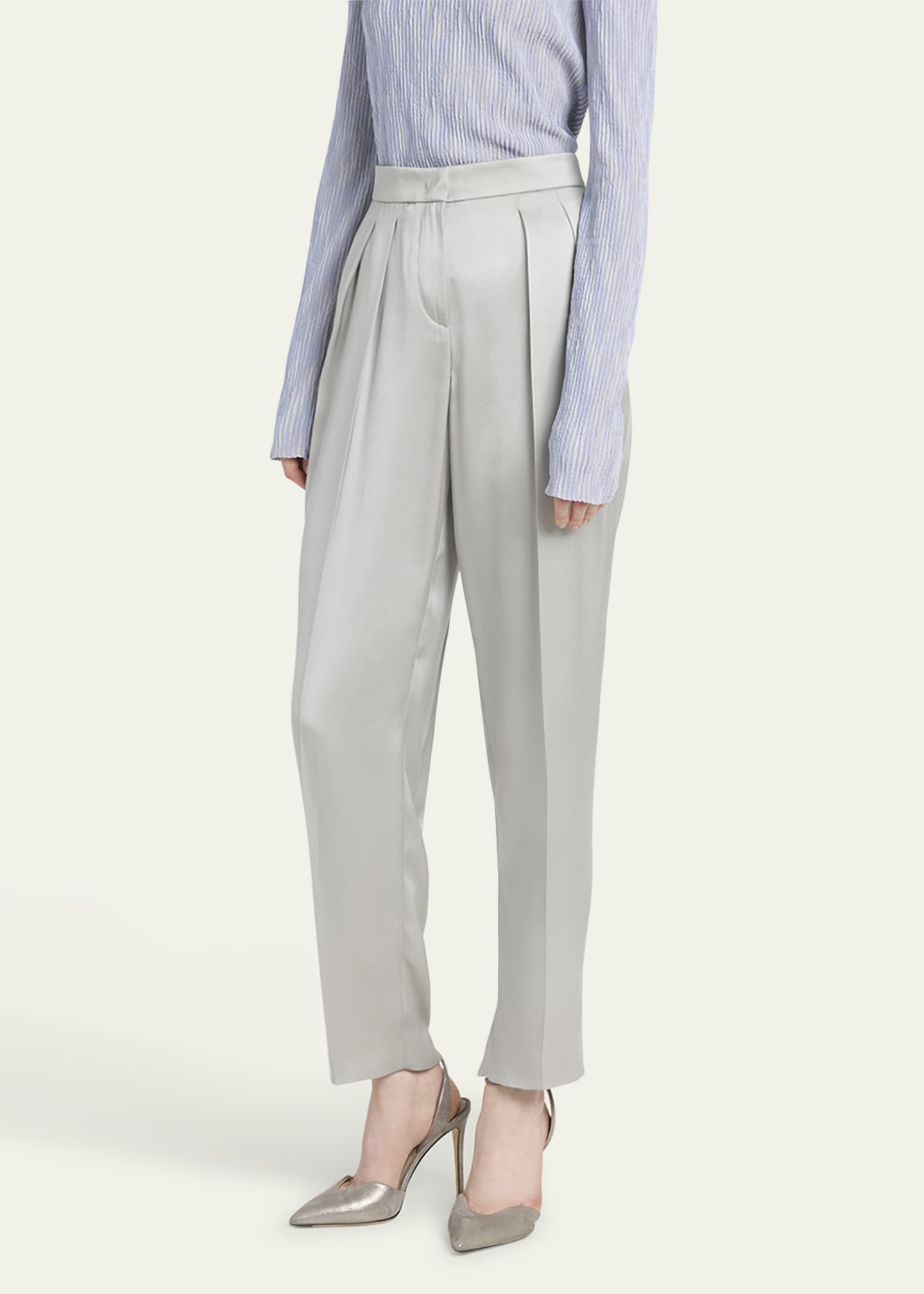 Giorgio Armani Pleated Skinny Leg Silk Trousers Image 4 of 5