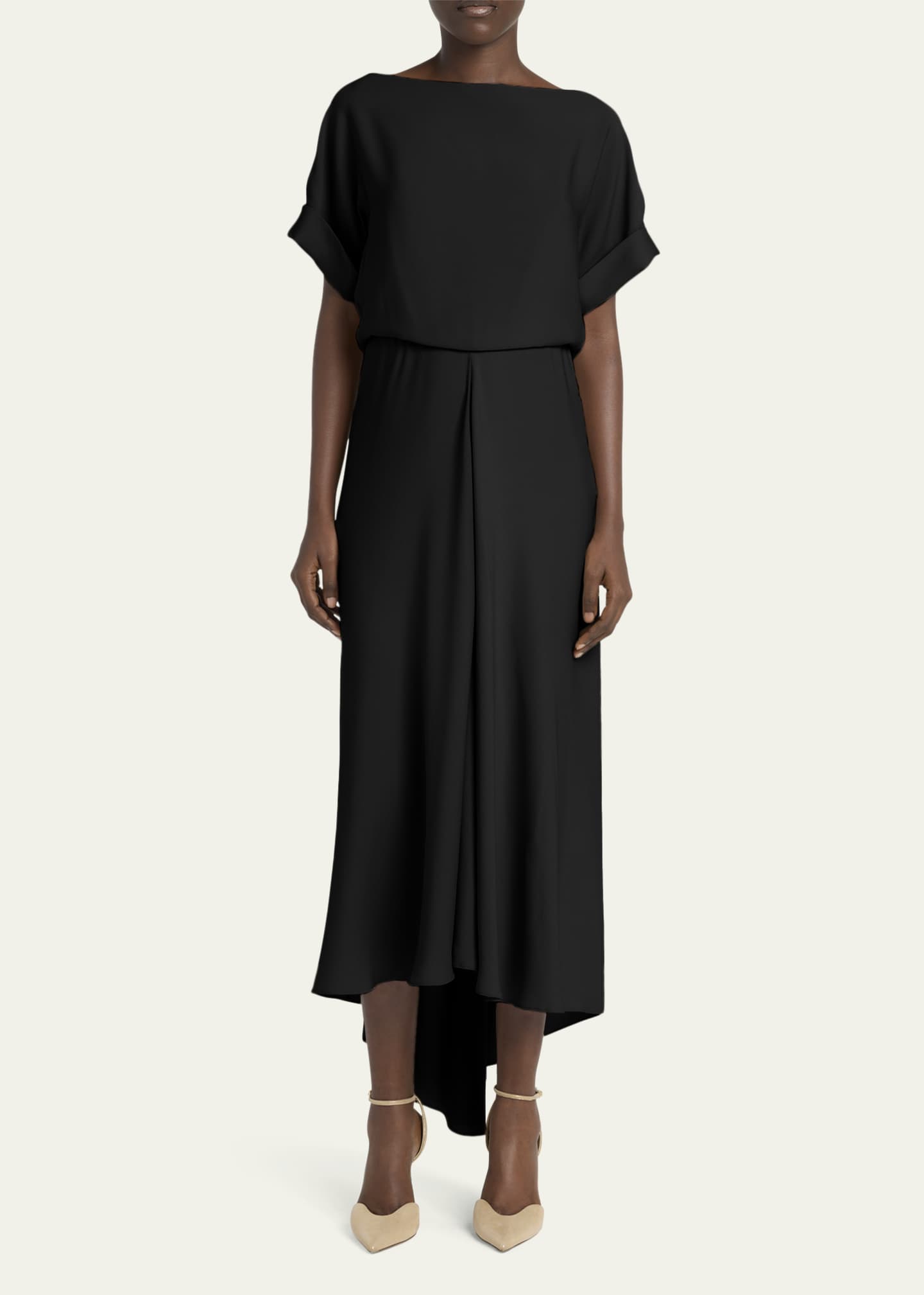 Giorgio Armani High-Low Boatneck Silk Dress Image 2 of 5