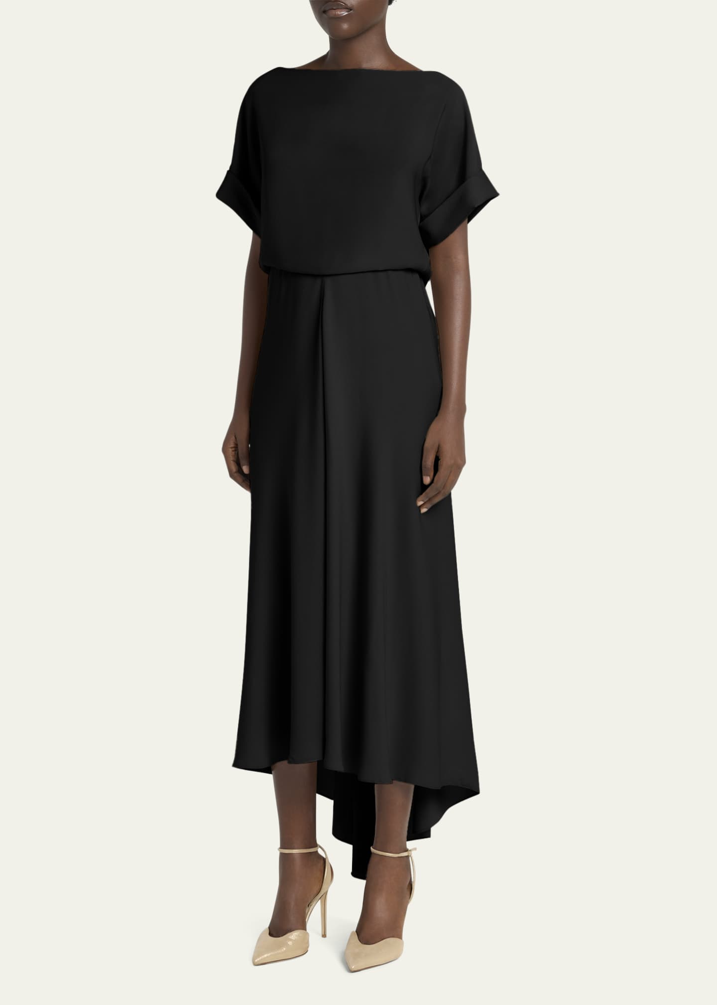 Giorgio Armani High-Low Boatneck Silk Dress Image 4 of 5
