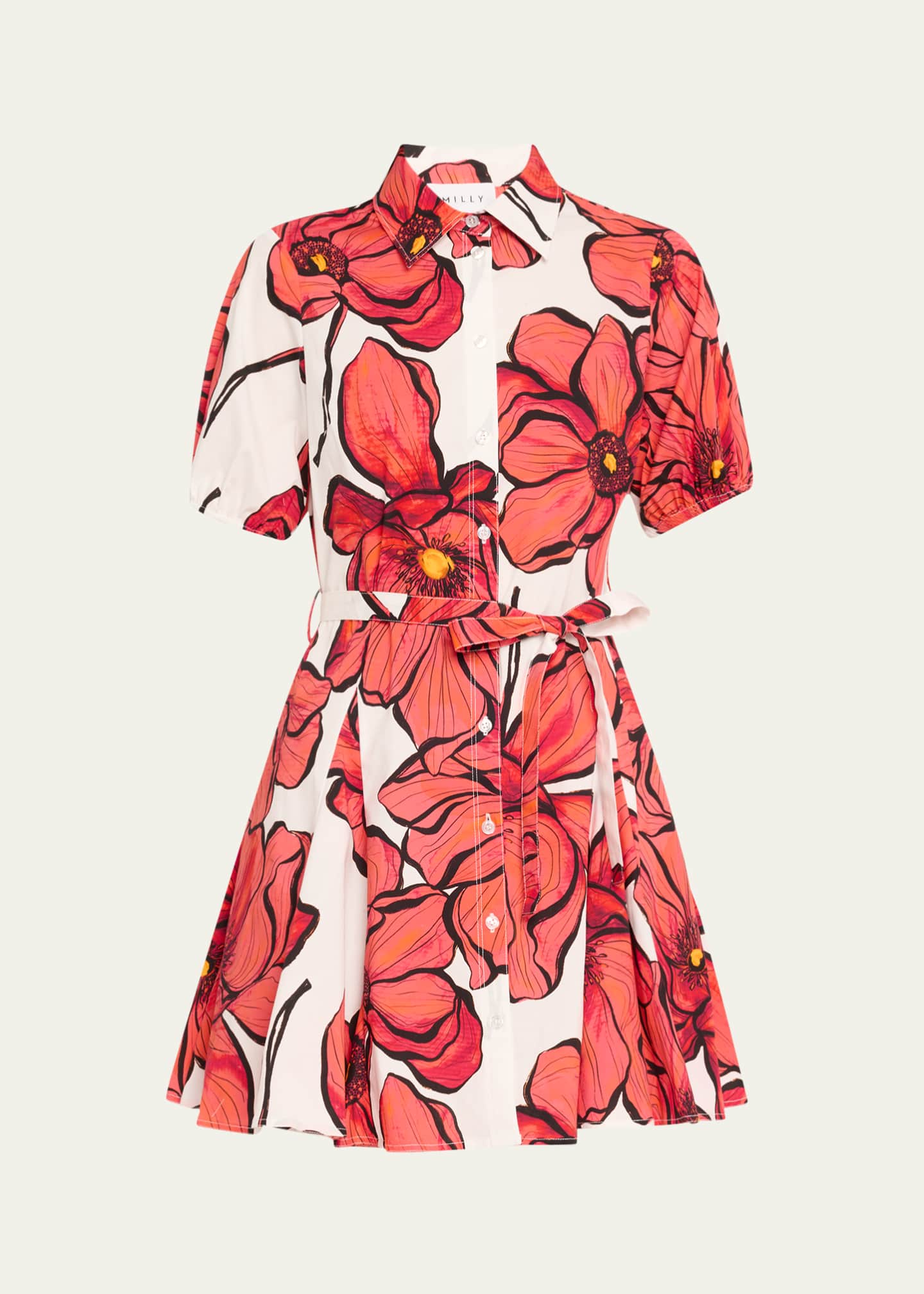 Milly Juni Floral-Print Godet Poplin Mini Dress Image 1 of 5