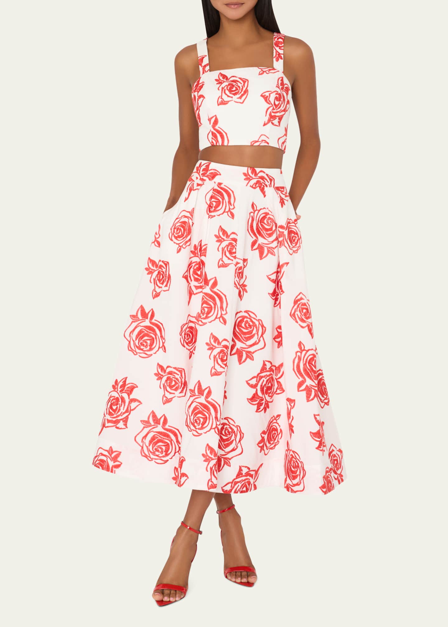 Milly Juliet Rose Embroidered Midi Skirt Image 2 of 4