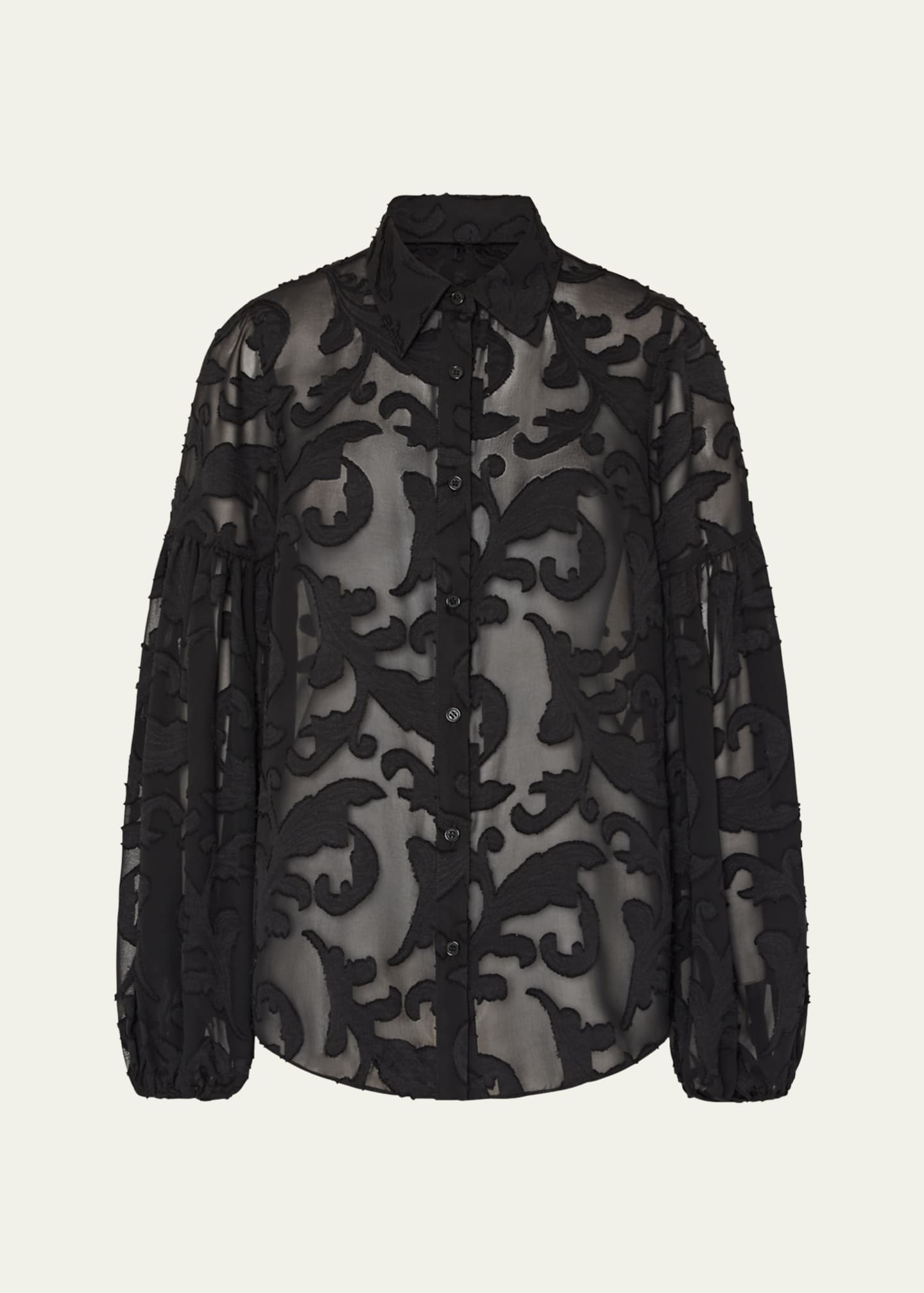 Milly Scroll Burnout Button-Front Blouse Image 1 of 4