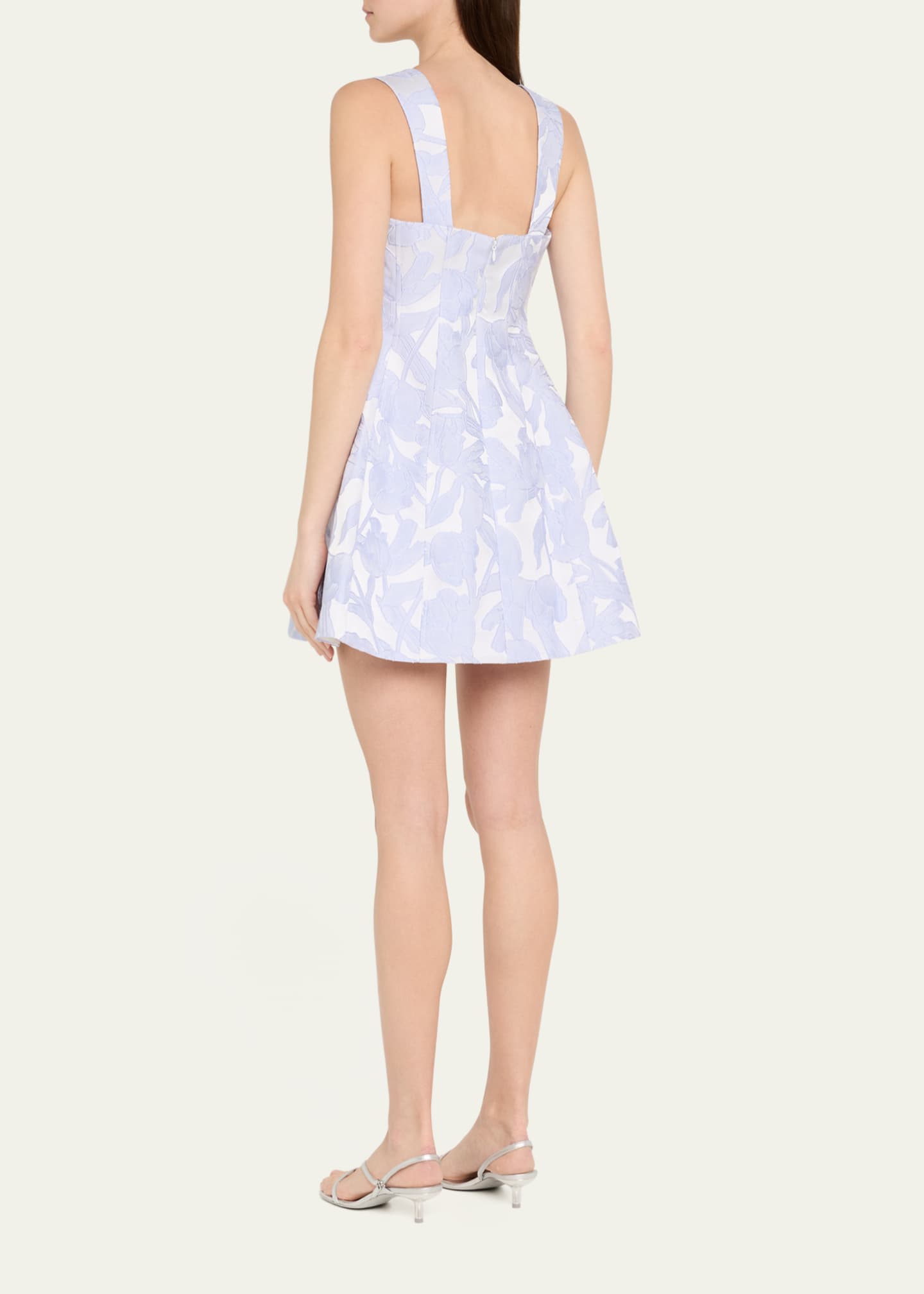 Milly Square-Neck Floral Jacquard Mini Dress Image 3 of 5