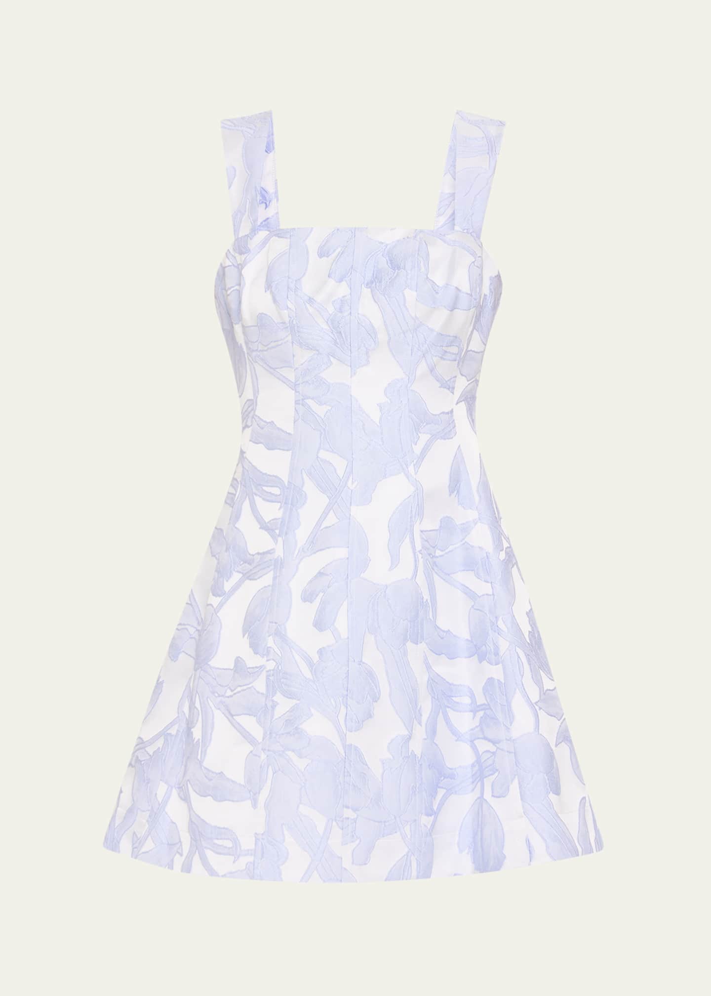 Milly Square-Neck Floral Jacquard Mini Dress Image 1 of 5