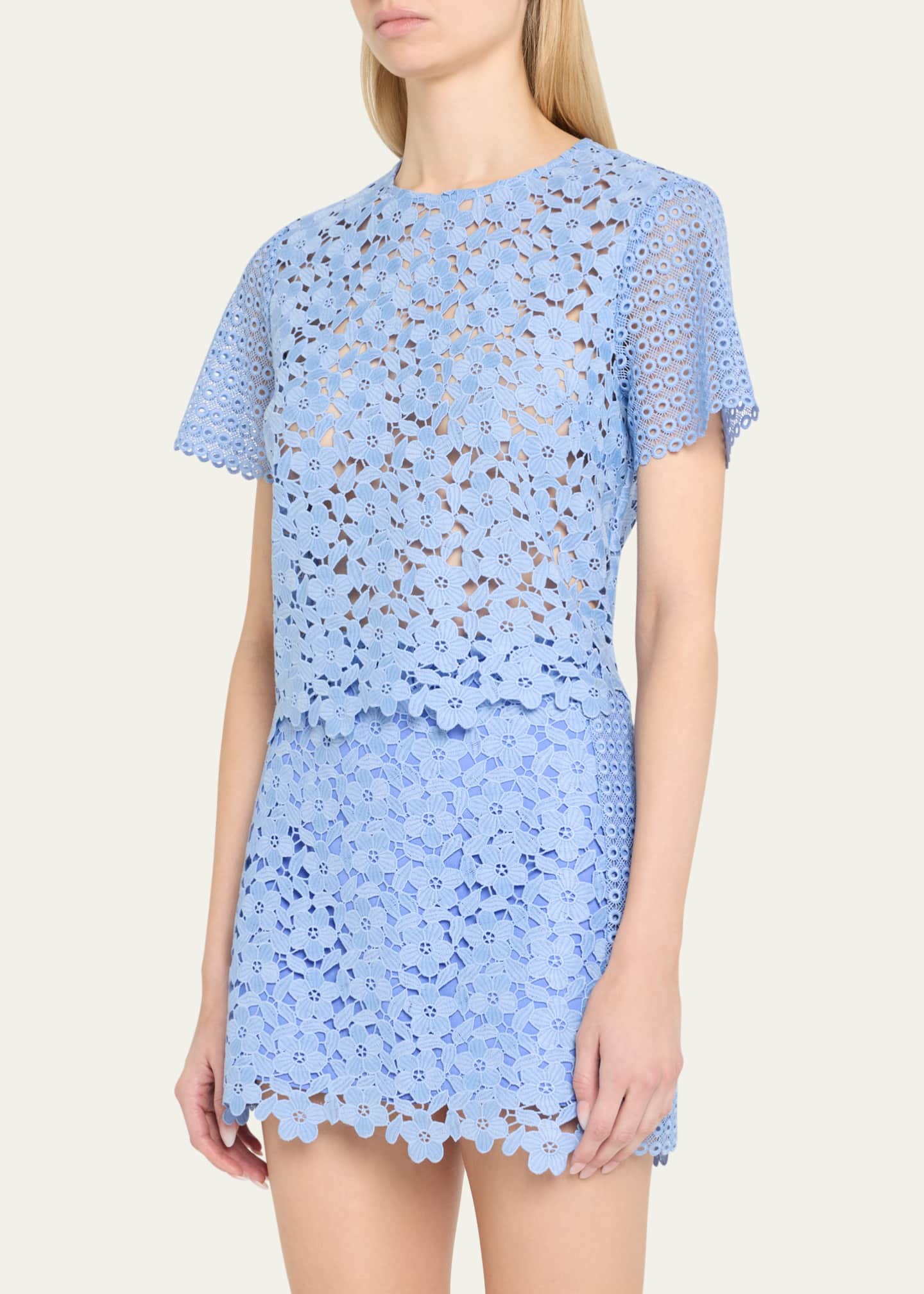 Milly Short-Sleeve Floral & Geometric Lace Top Image 4 of 5