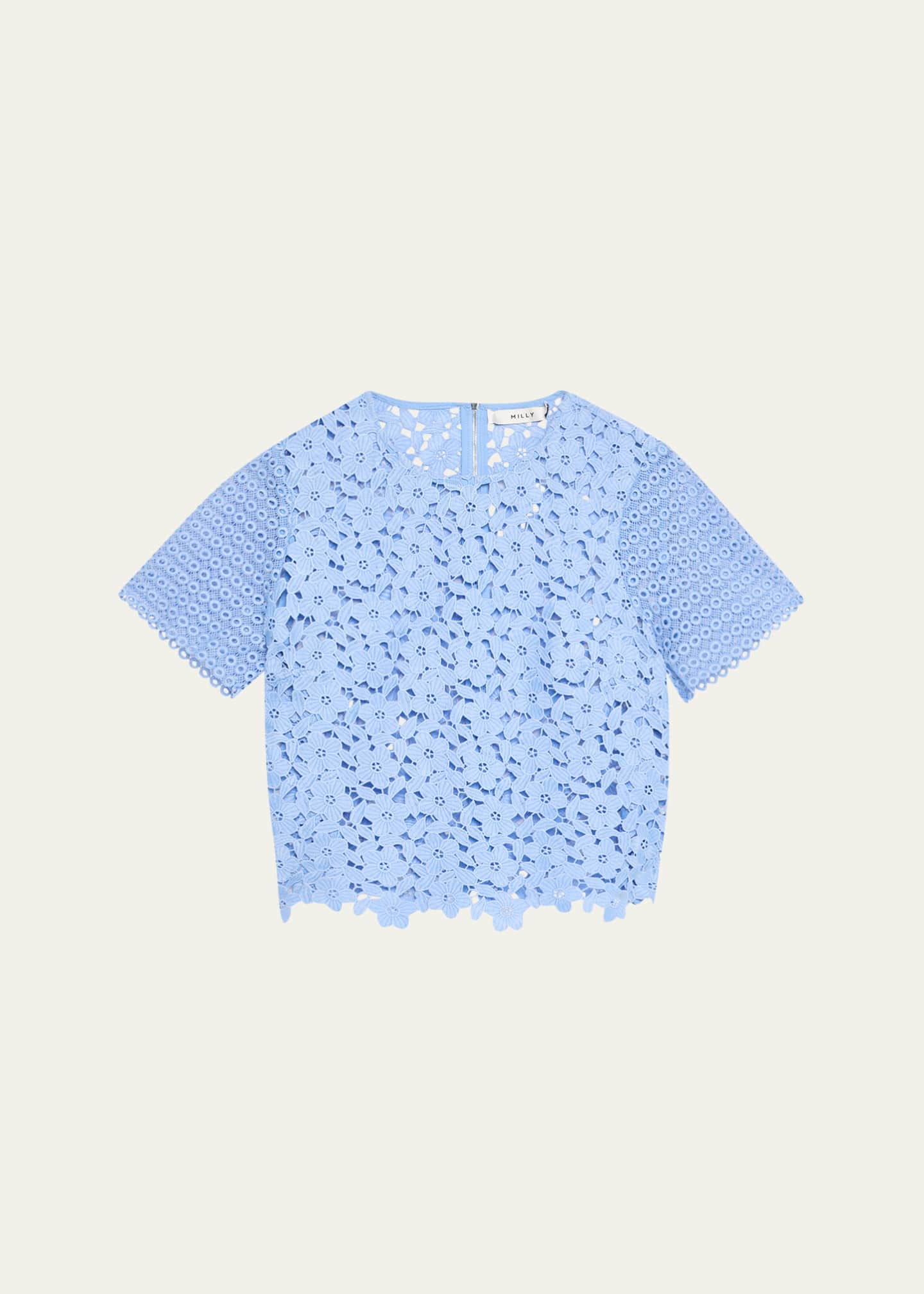 Milly Short-Sleeve Floral & Geometric Lace Top Image 1 of 5