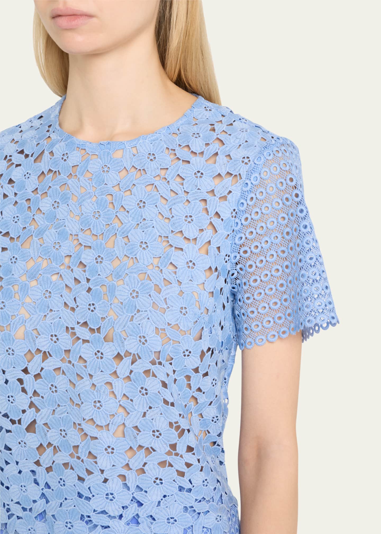Milly Short-Sleeve Floral & Geometric Lace Top Image 5 of 5