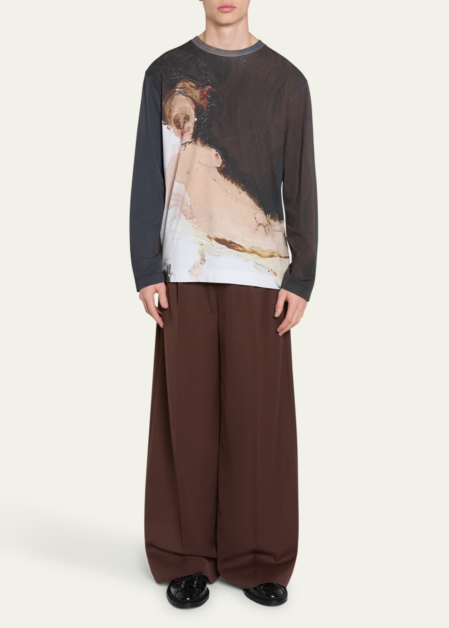 Simone Rocha Men's Pleated Wide-Leg Trousers Image 2 of 5