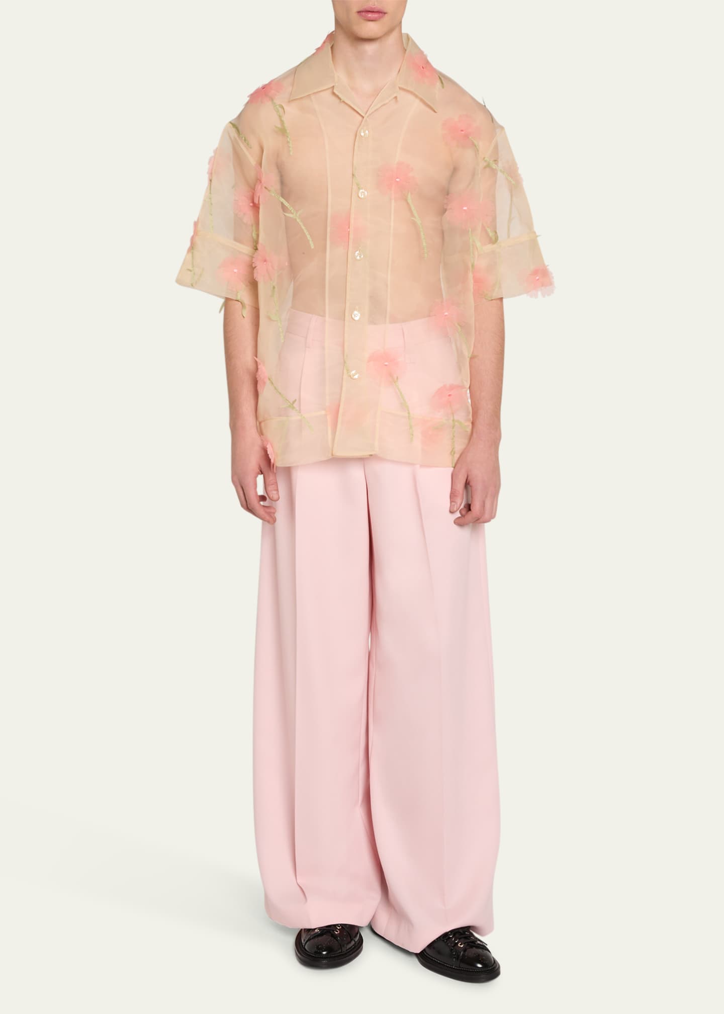 Simone Rocha Men's Sheer Floral Boxy Shirt Image 2 of 5