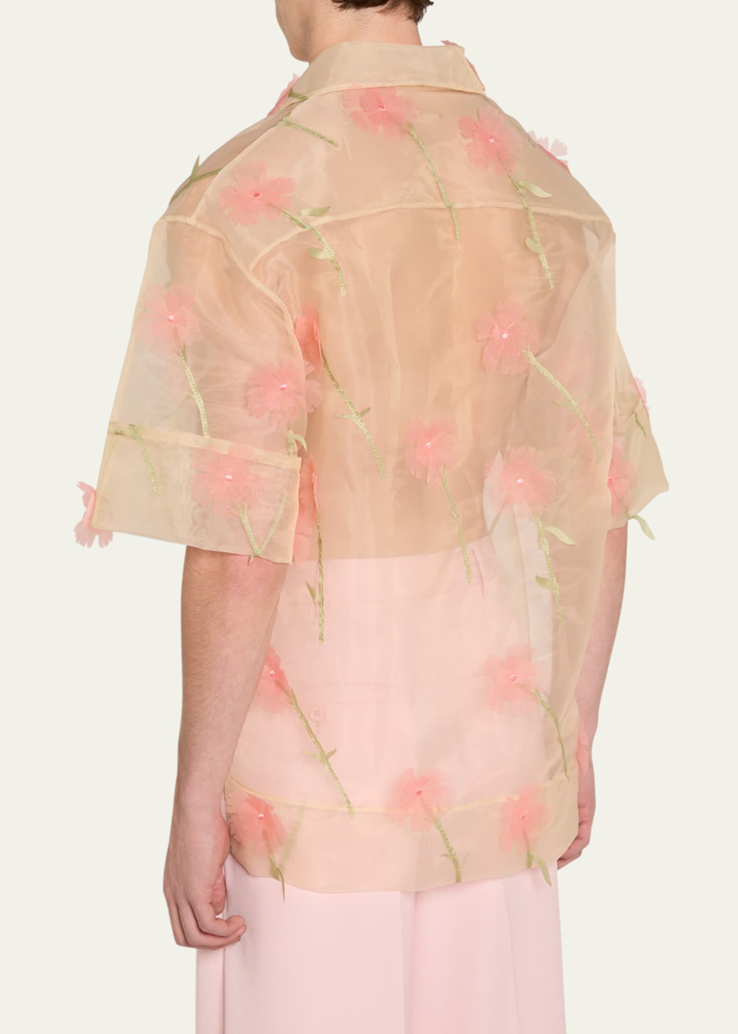 Simone Rocha Men's Sheer Floral Boxy Shirt Image 3 of 5