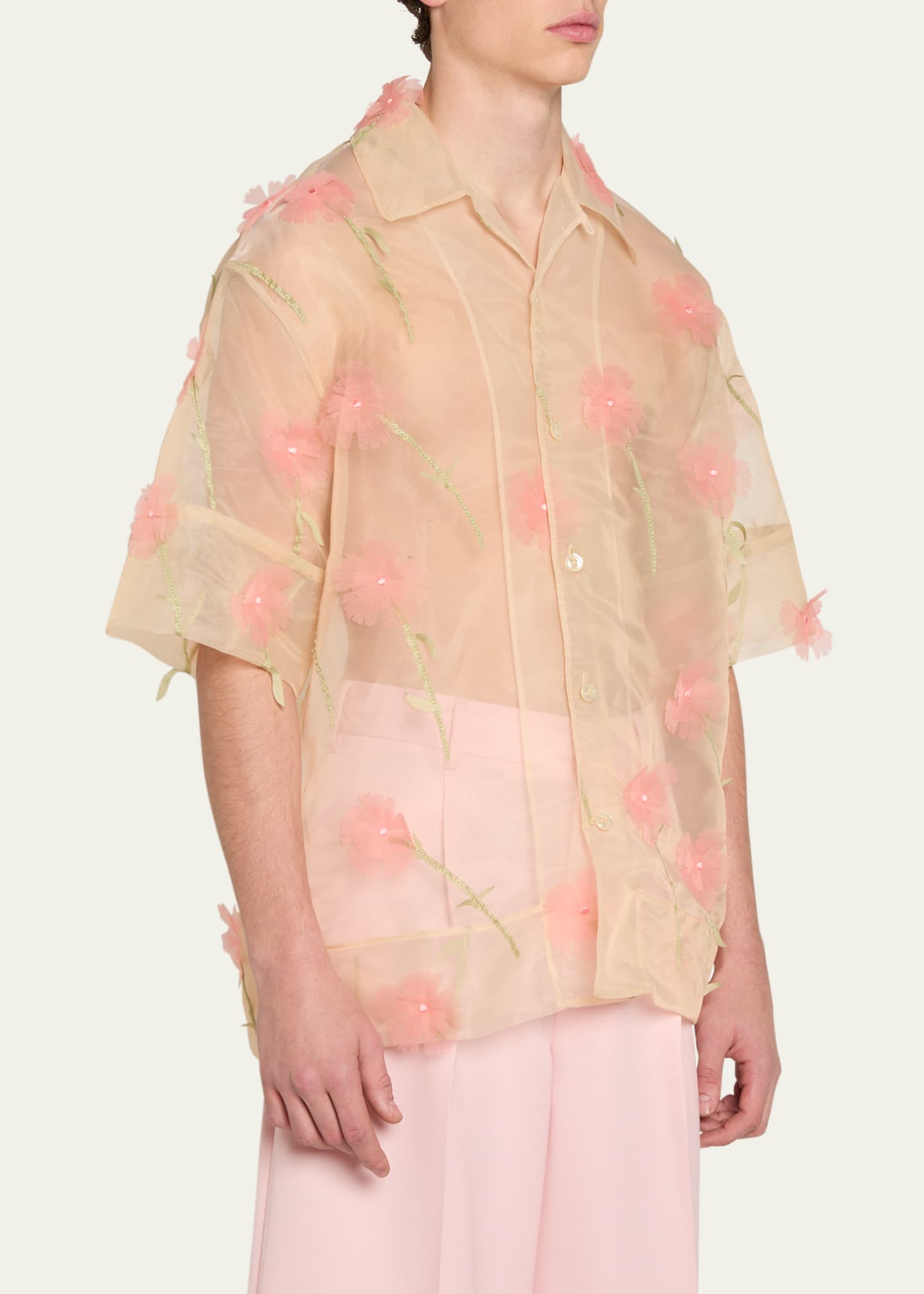 Simone Rocha Men's Sheer Floral Boxy Shirt Image 4 of 5