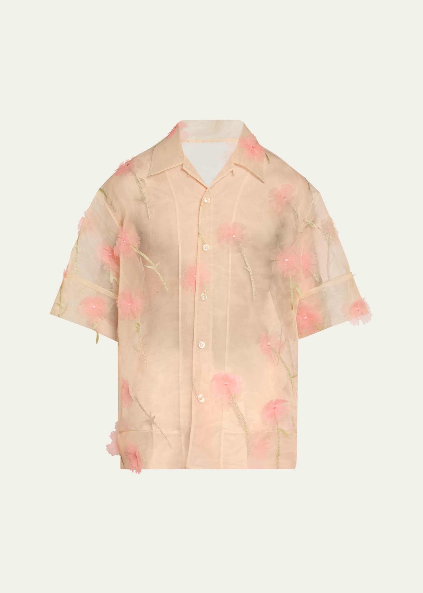 Simone Rocha Men's Sheer Floral Boxy Shirt Image 1 of 5