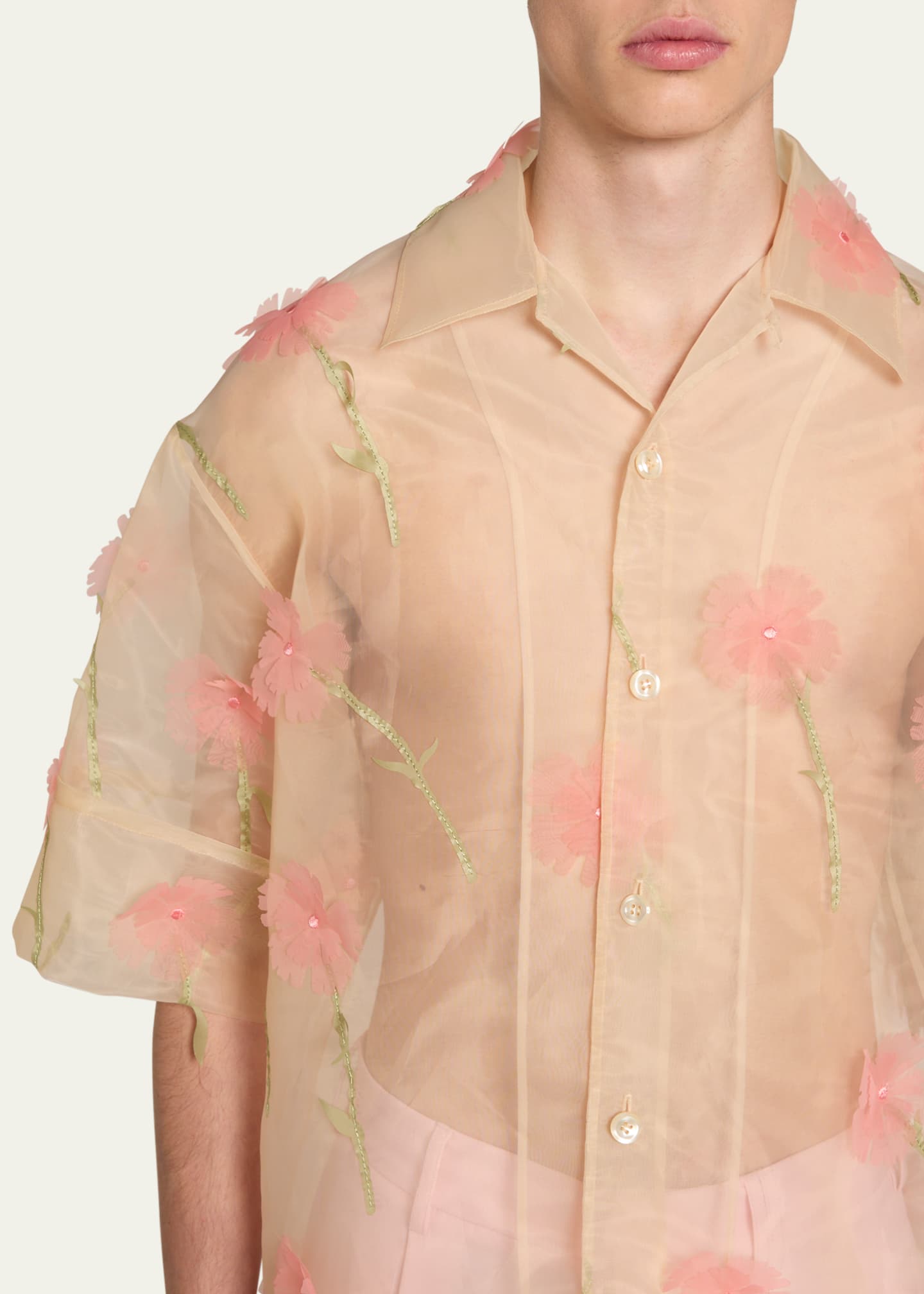 Simone Rocha Men's Sheer Floral Boxy Shirt Image 5 of 5