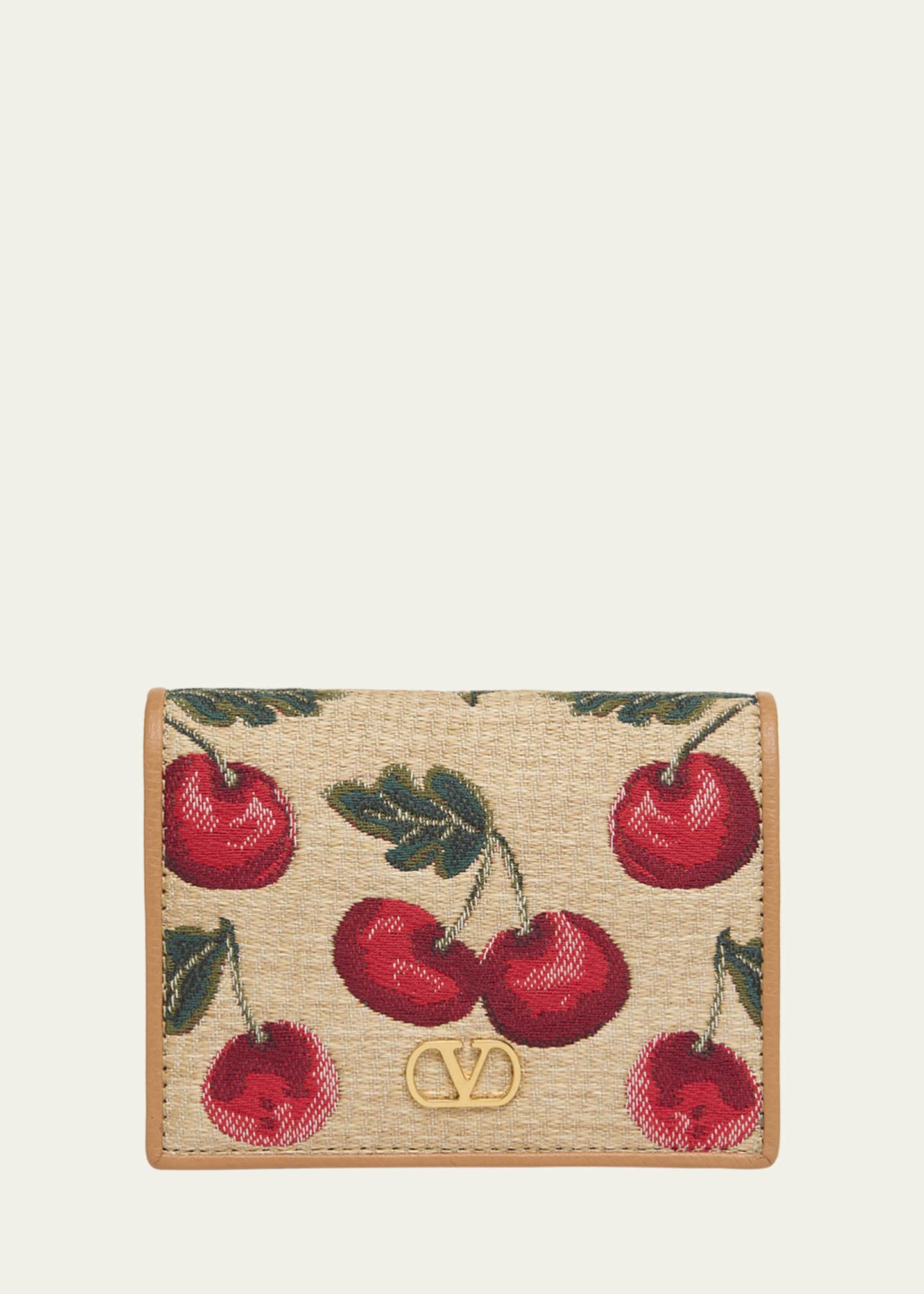 Valentino Garavani VLOGO Signature Cherry Raffia Wallet Image 1 of 4