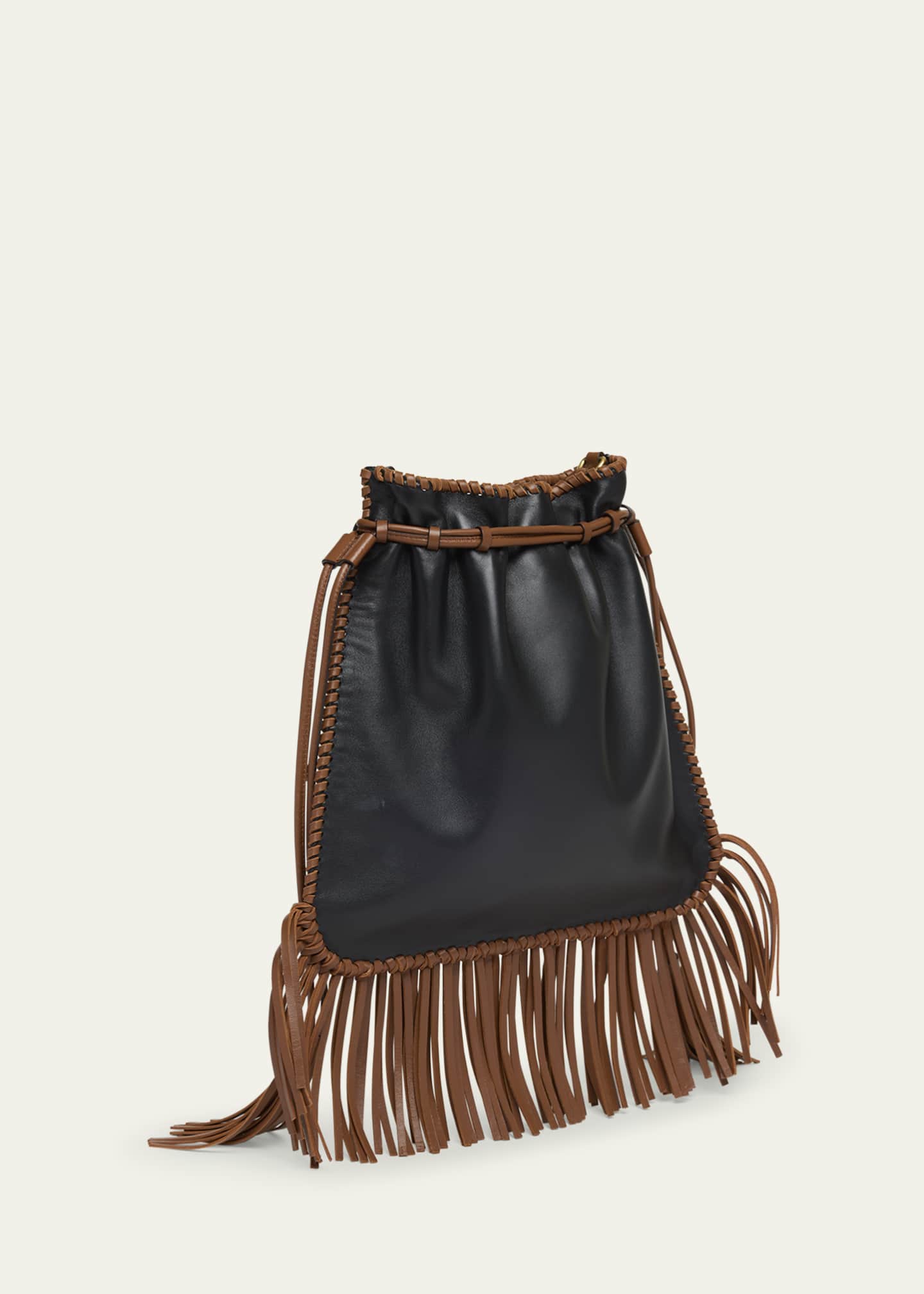 Valentino Garavani Nellcote Alice Large Fringe Studded Leather Bucket Bag Image 3 of 5