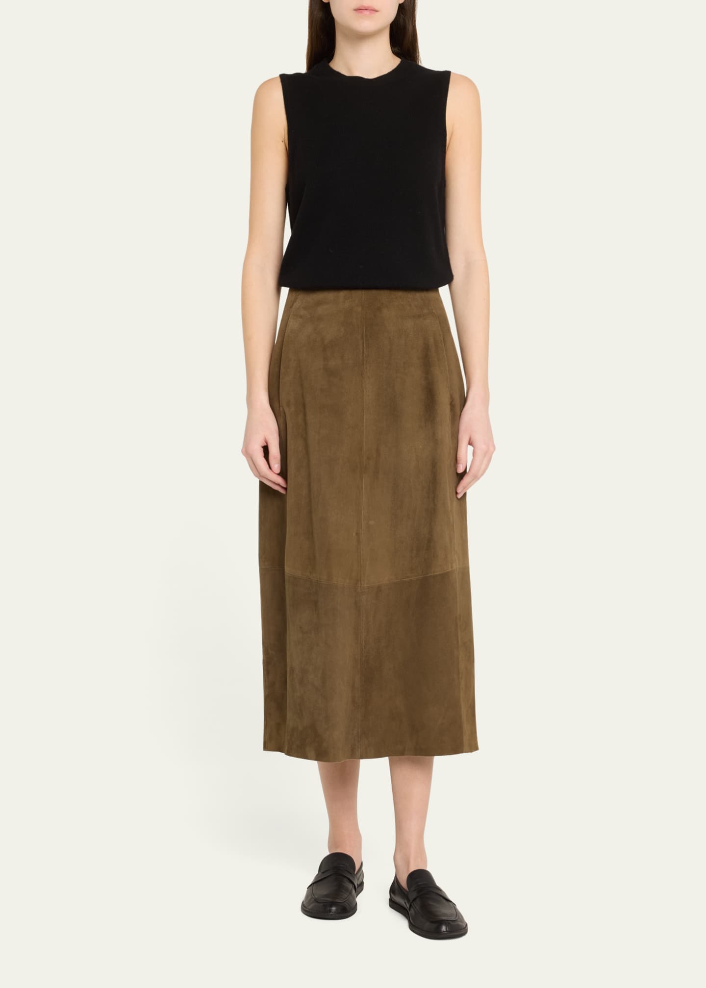 Vince Mid-Rise Suede Midi Skirt Image 2 of 5