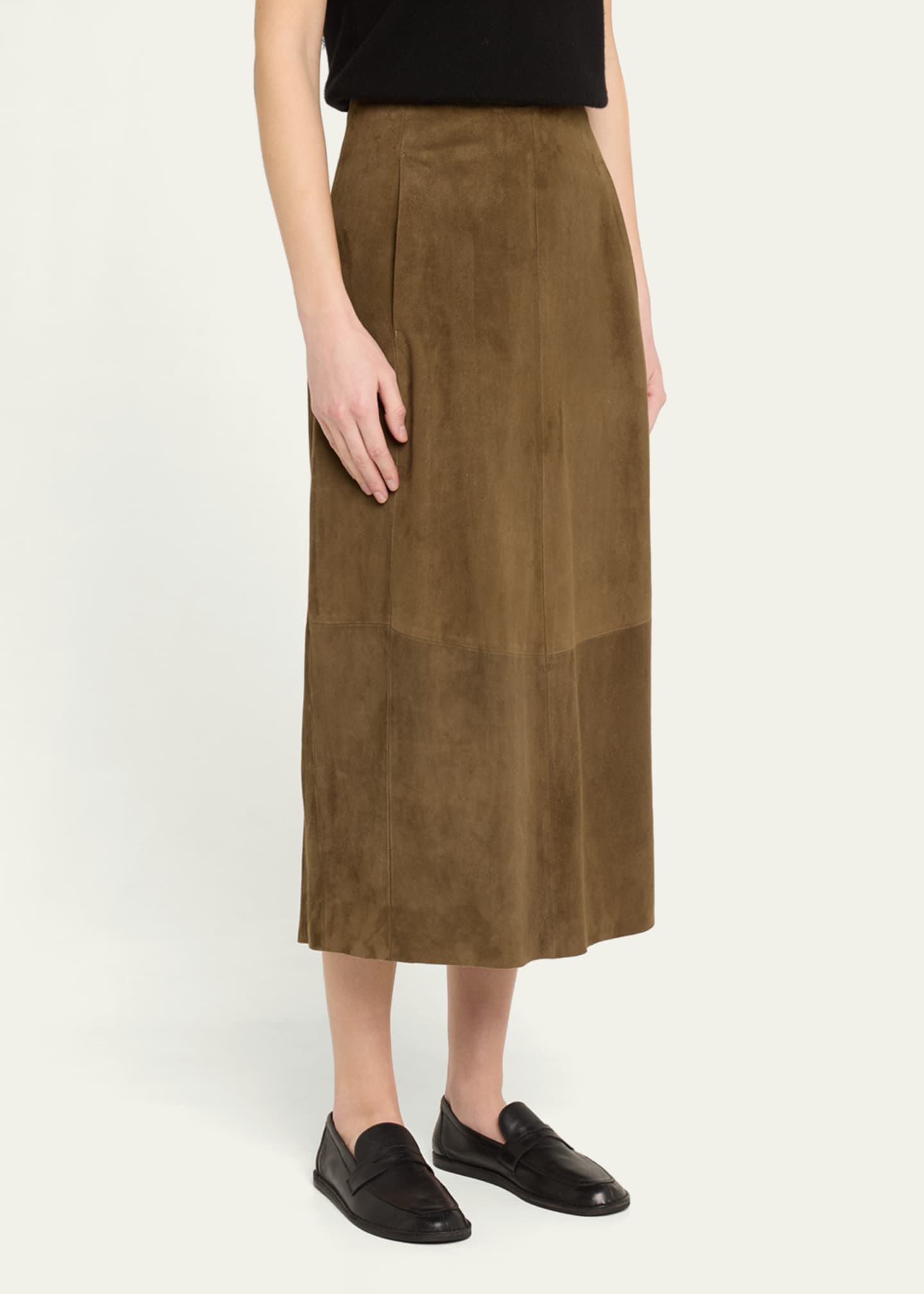 Vince Mid-Rise Suede Midi Skirt Image 4 of 5