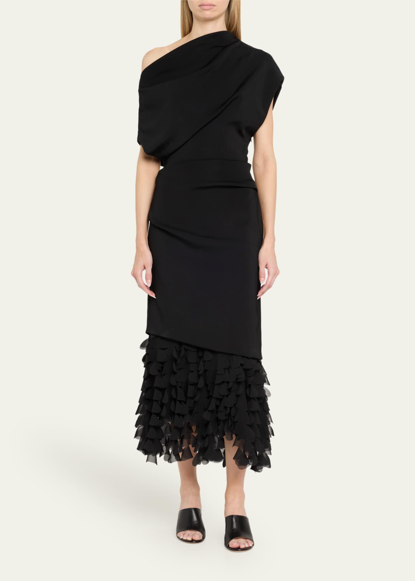 Brandon Maxwell The Lainey Asymmetric Draped 3D Petal Dress Image 2 of 5