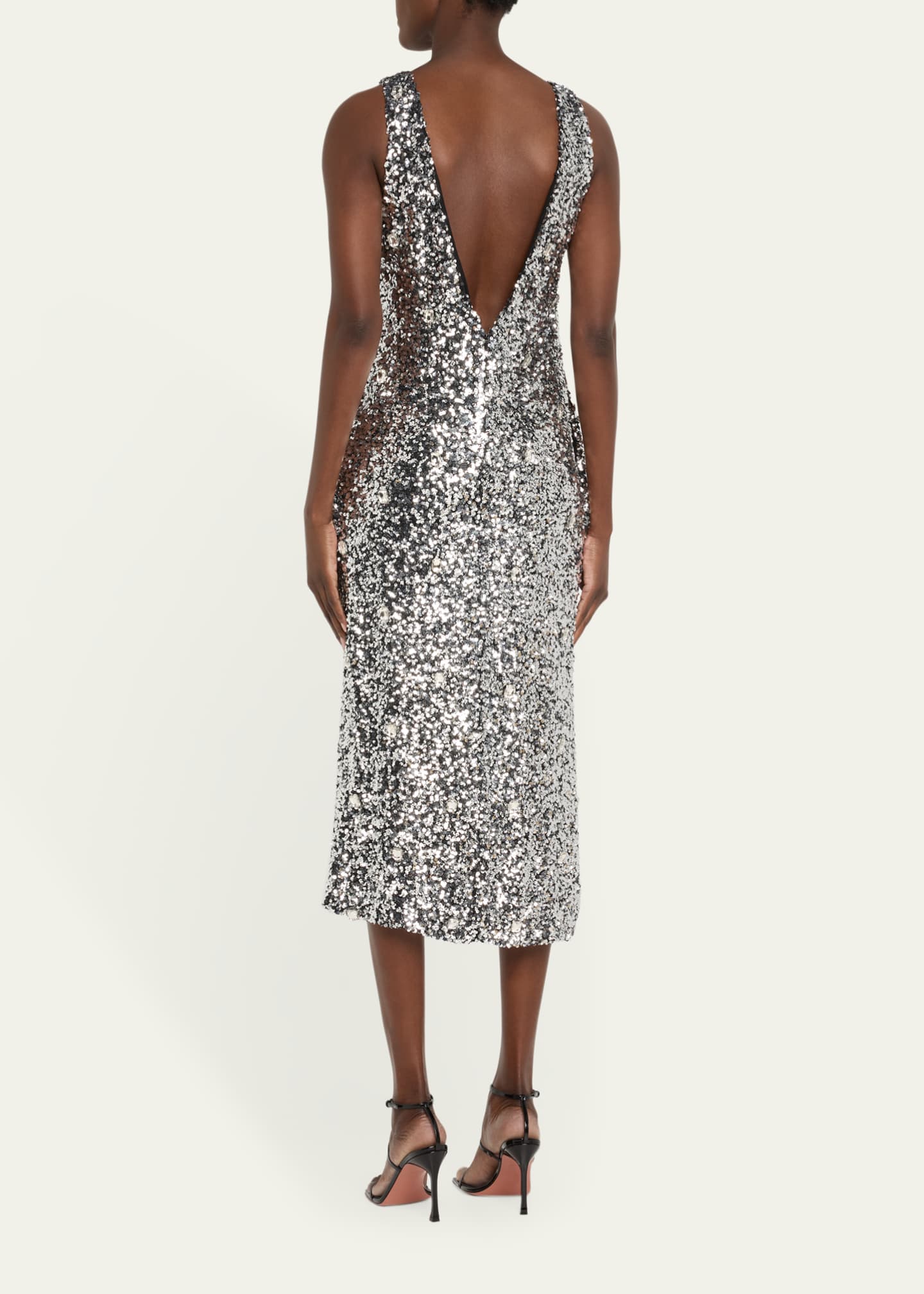 Brandon Maxwell Santha Plunging Draped Sequin Midi Dress Image 3 of 5