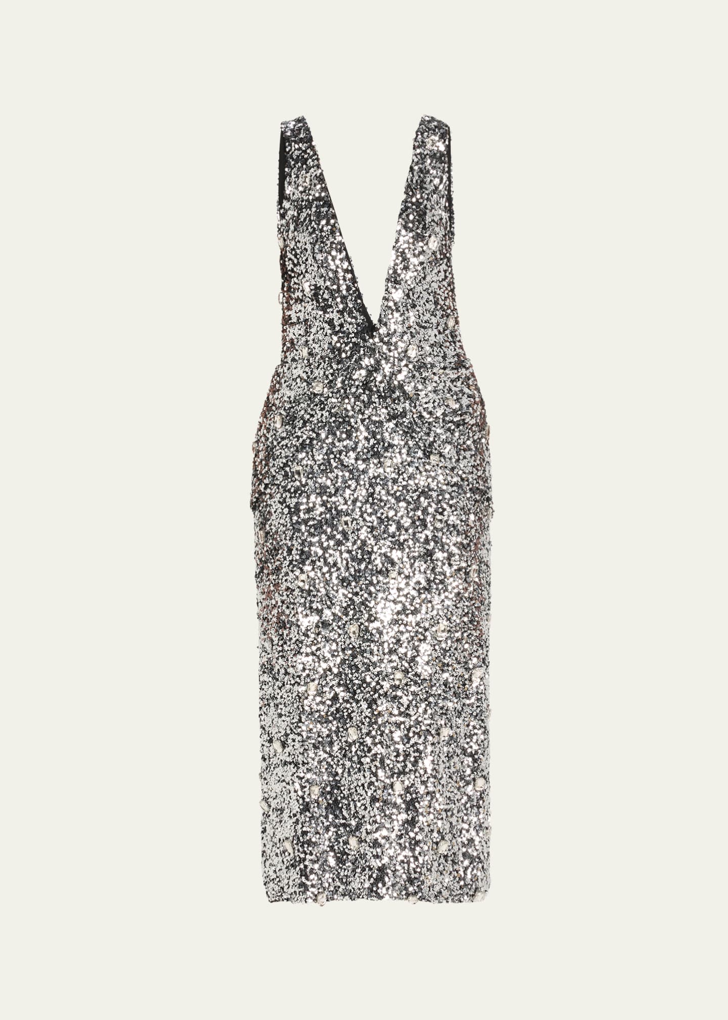 Brandon Maxwell Santha Plunging Draped Sequin Midi Dress Image 1 of 5