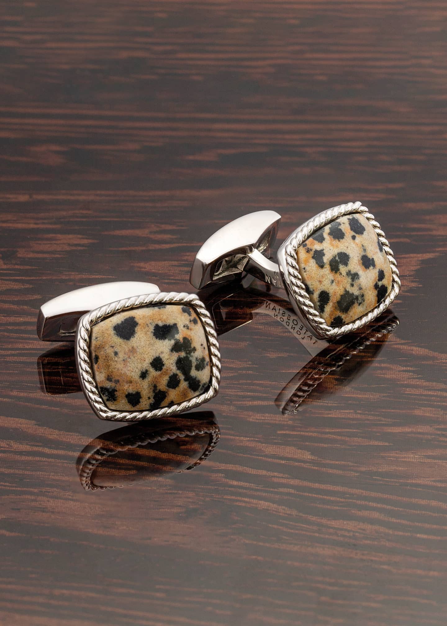 Tateossian Men's Rhodium-Plated Stainless Steel Dalmatian Jasper