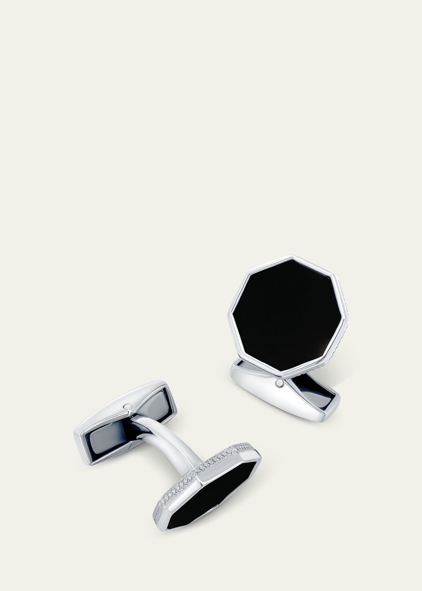 Men's Rhodium-Plated Sterling Silver Black Onyx Classic London Eye Cufflinks