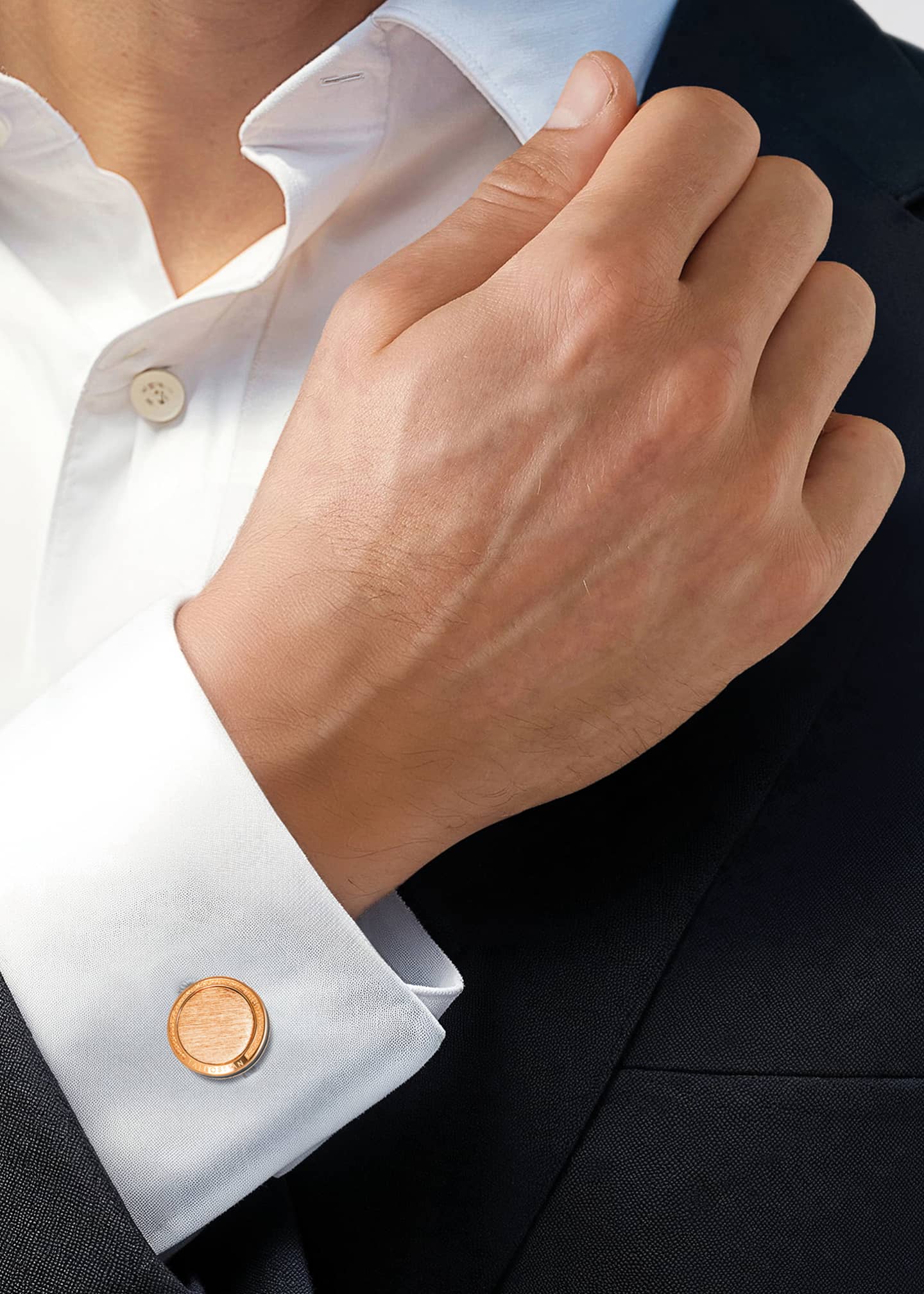 Tateossian Men's Round Rose Gold-Tone Sterling Silver Cufflinks Image 2 of 4