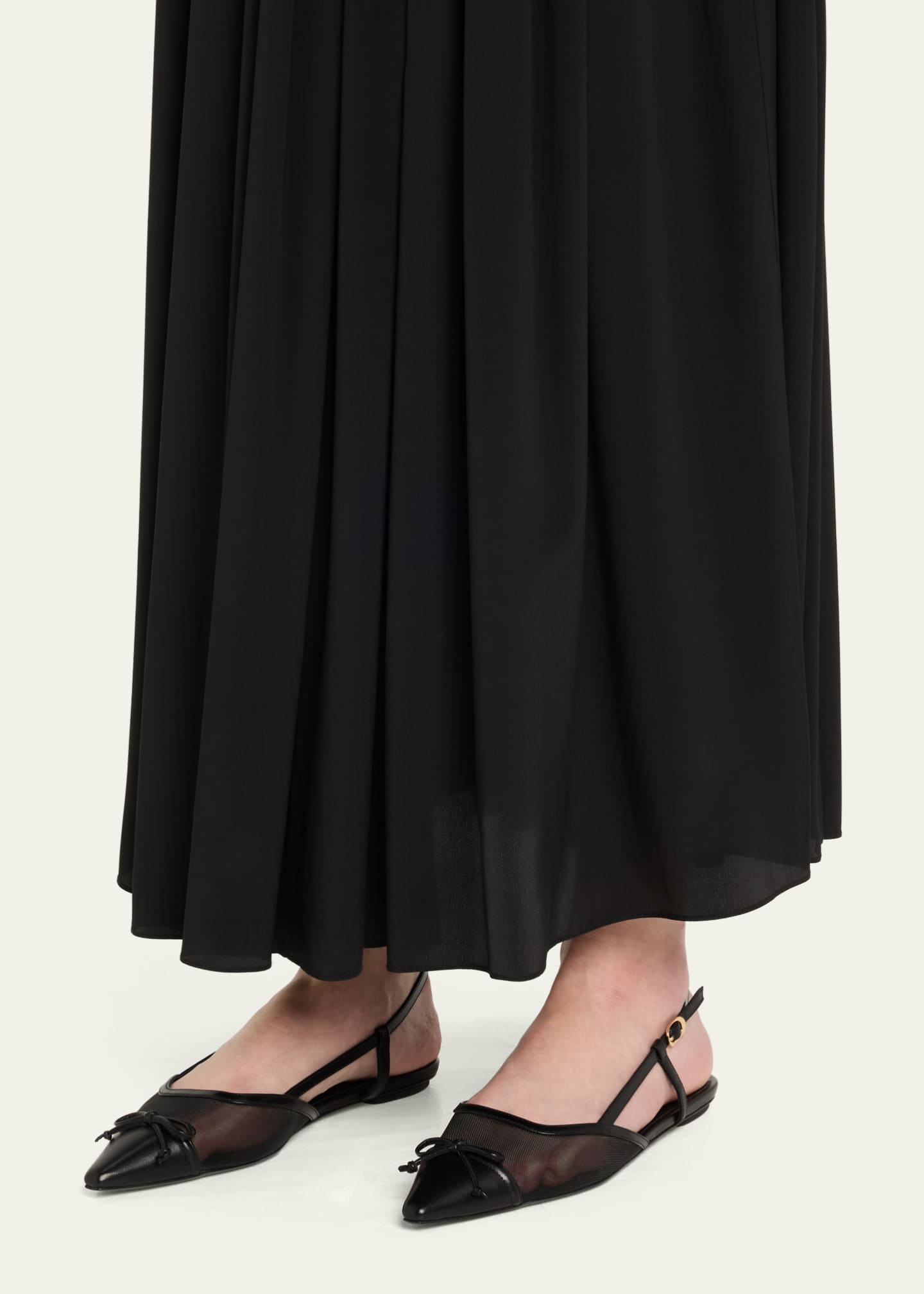 Stuart Weitzman Kitty Mesh Leather Cap-Toe Slingback Flats Image 2 of 6
