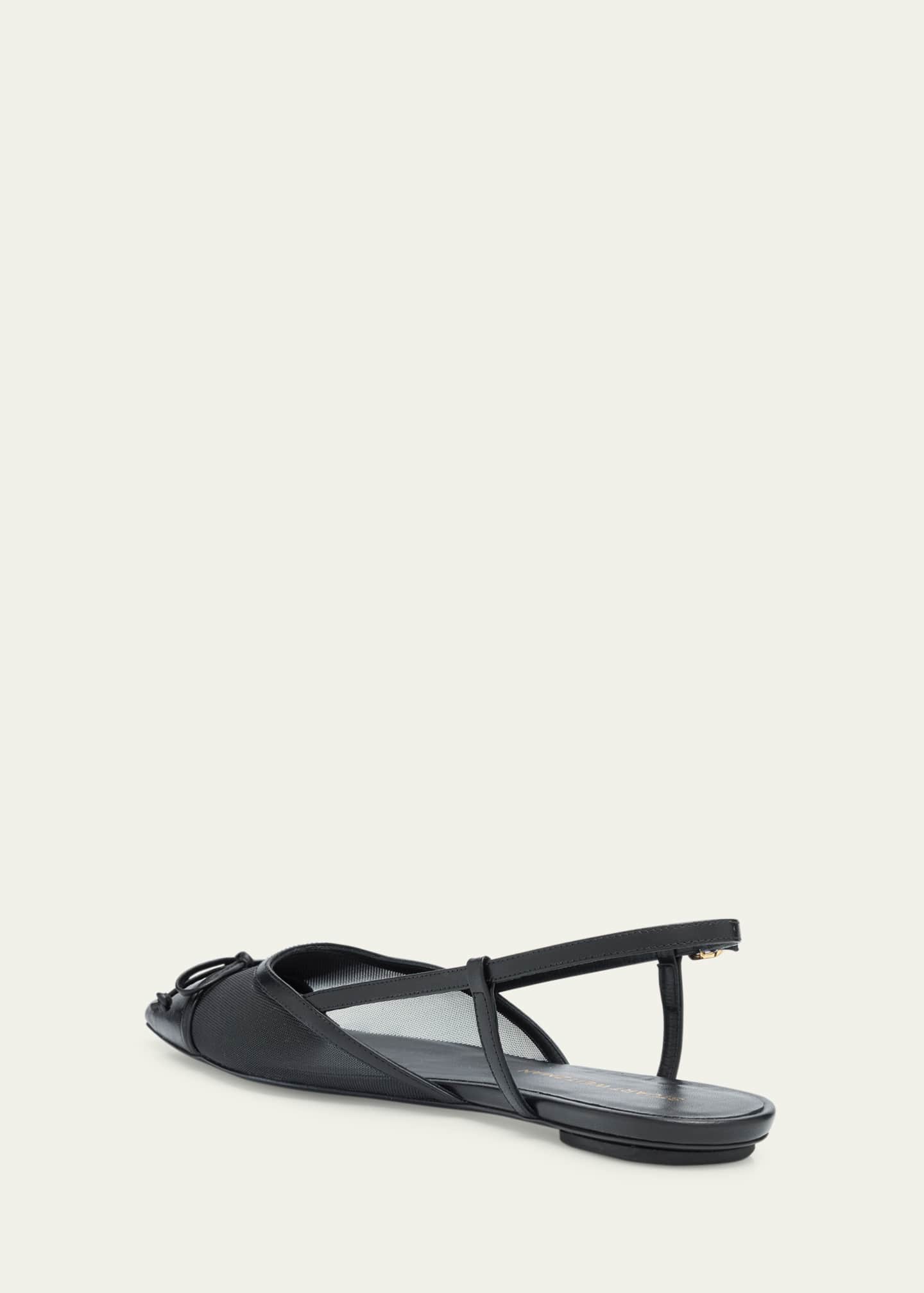 Stuart Weitzman Kitty Mesh Leather Cap-Toe Slingback Flats Image 4 of 6