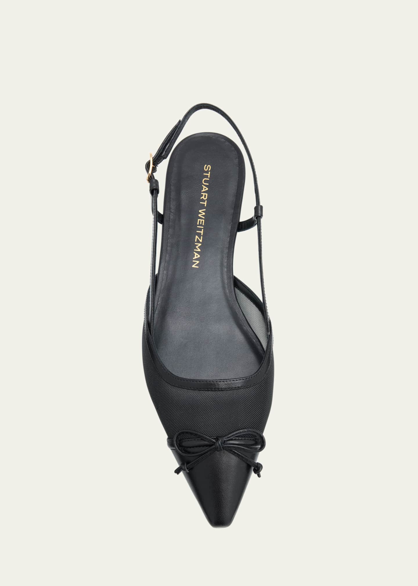 Stuart Weitzman Kitty Mesh Leather Cap-Toe Slingback Flats Image 6 of 6