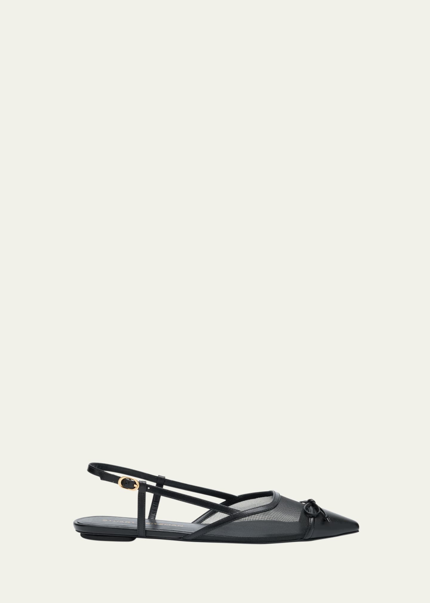 Stuart Weitzman Kitty Mesh Leather Cap-Toe Slingback Flats Image 1 of 6