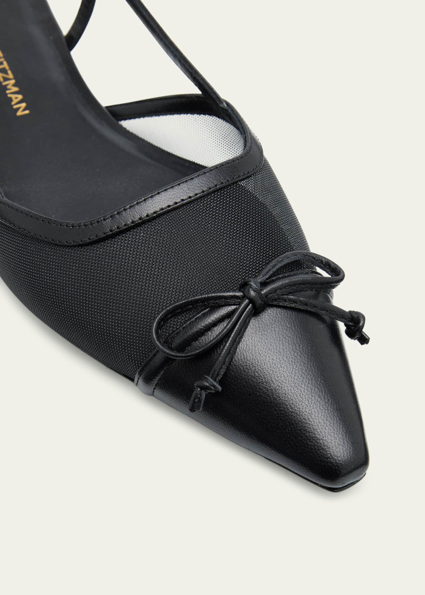 Stuart Weitzman Kitty Mesh Leather Cap-Toe Slingback Flats Image 5 of 6