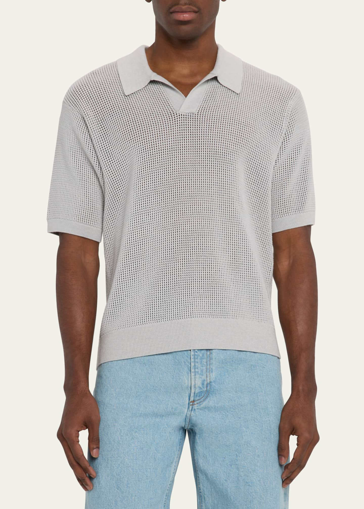 FRAME Men's Mesh Knit Polo Shirt Image 4 of 5