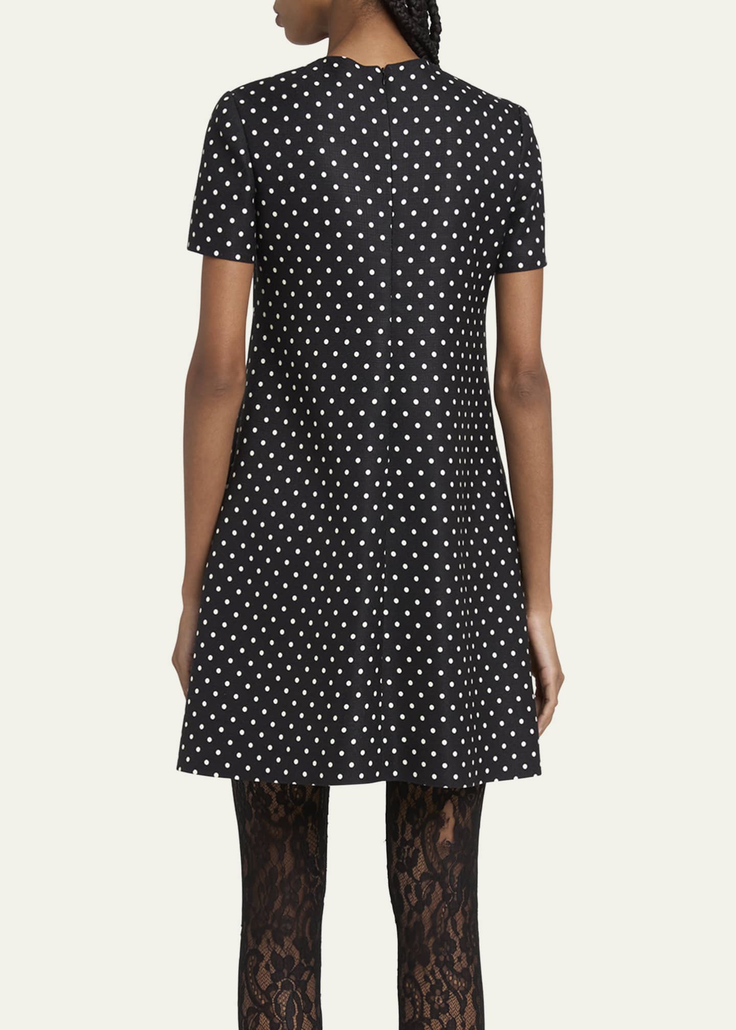 Valentino Garavani Satin Bow Polka Dot Shift Mini Dress Image 3 of 5