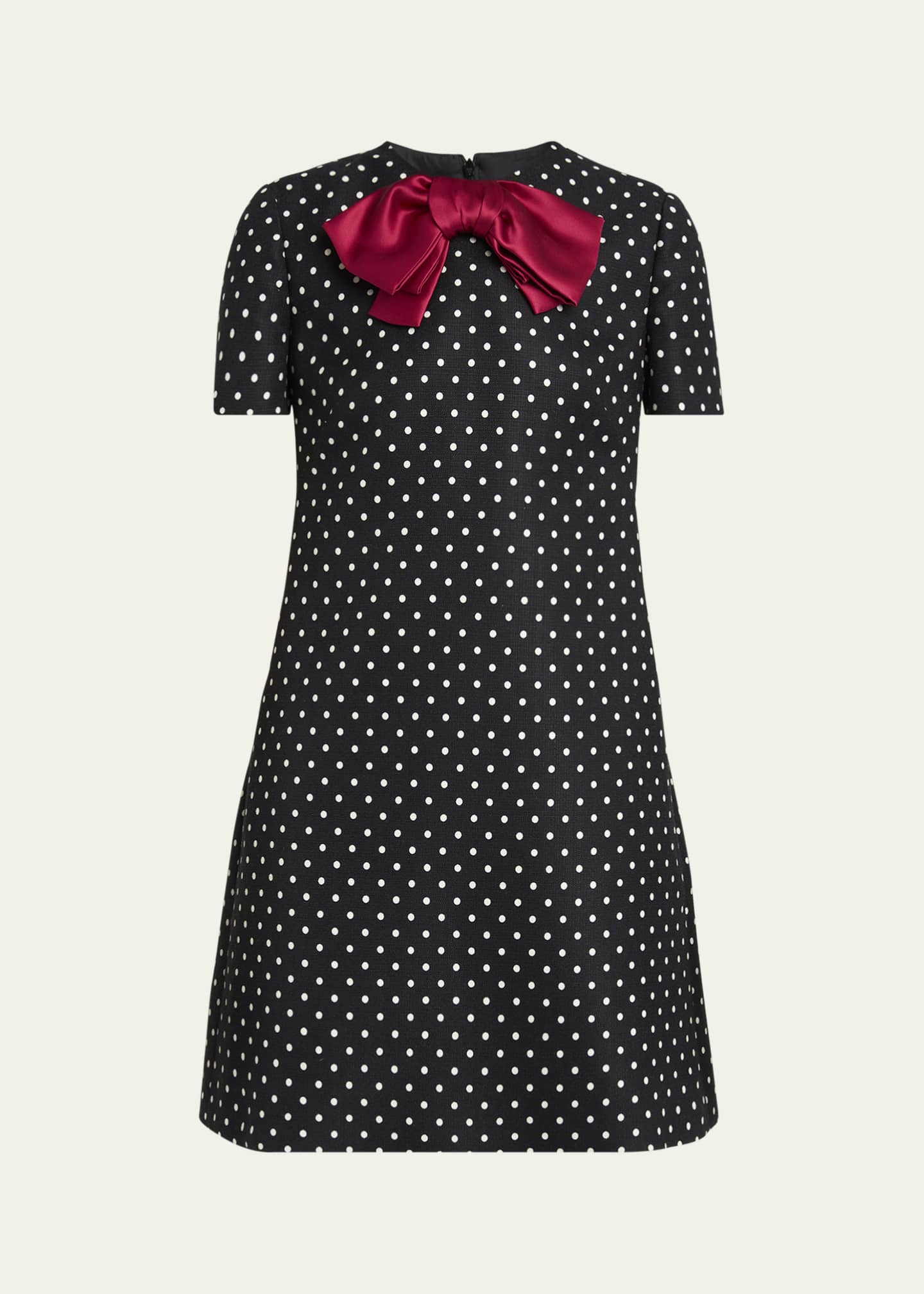 Valentino Garavani Satin Bow Polka Dot Shift Mini Dress Image 1 of 5