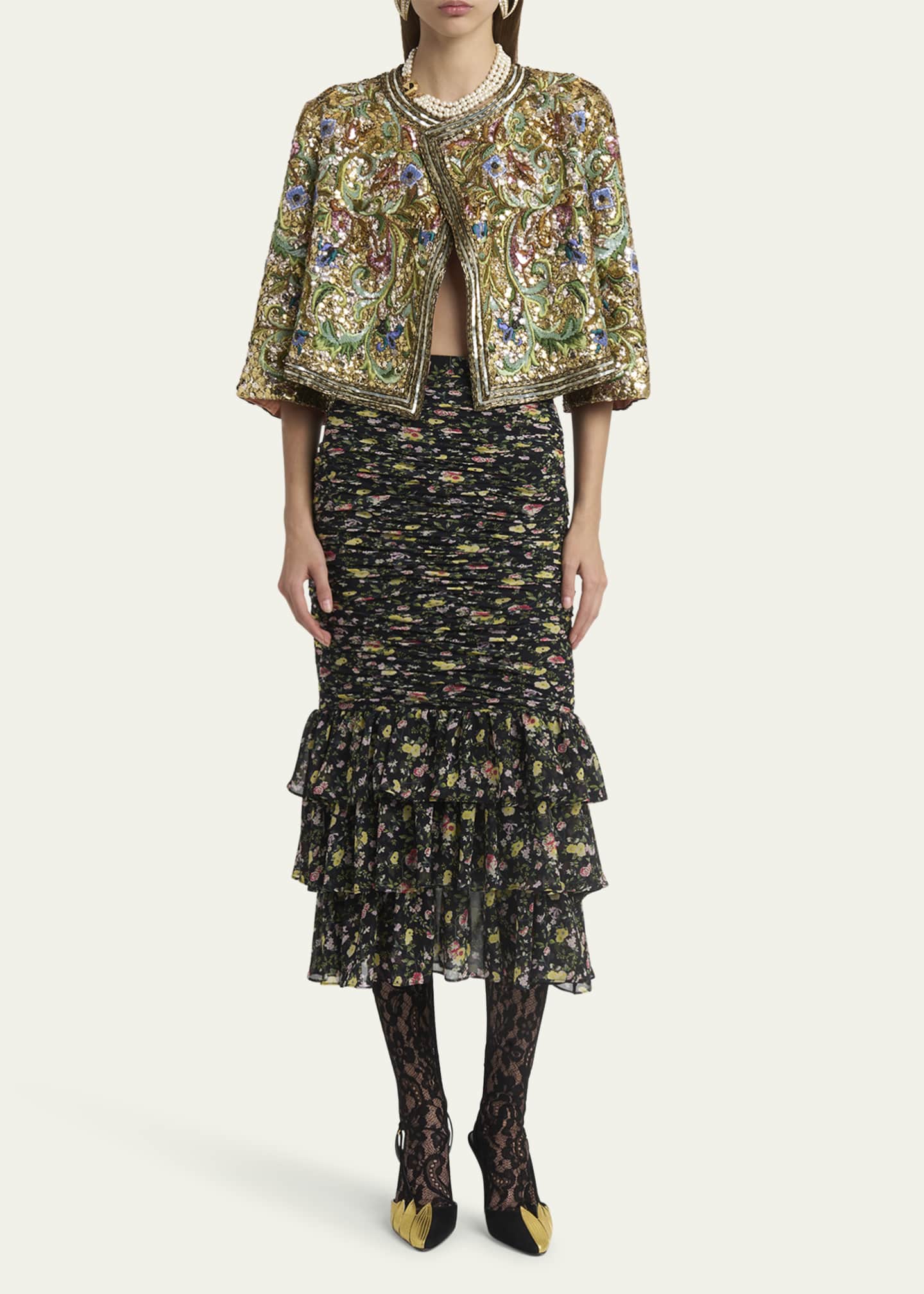 Valentino Garavani Floral Sequin Caplet Jacket Image 2 of 5