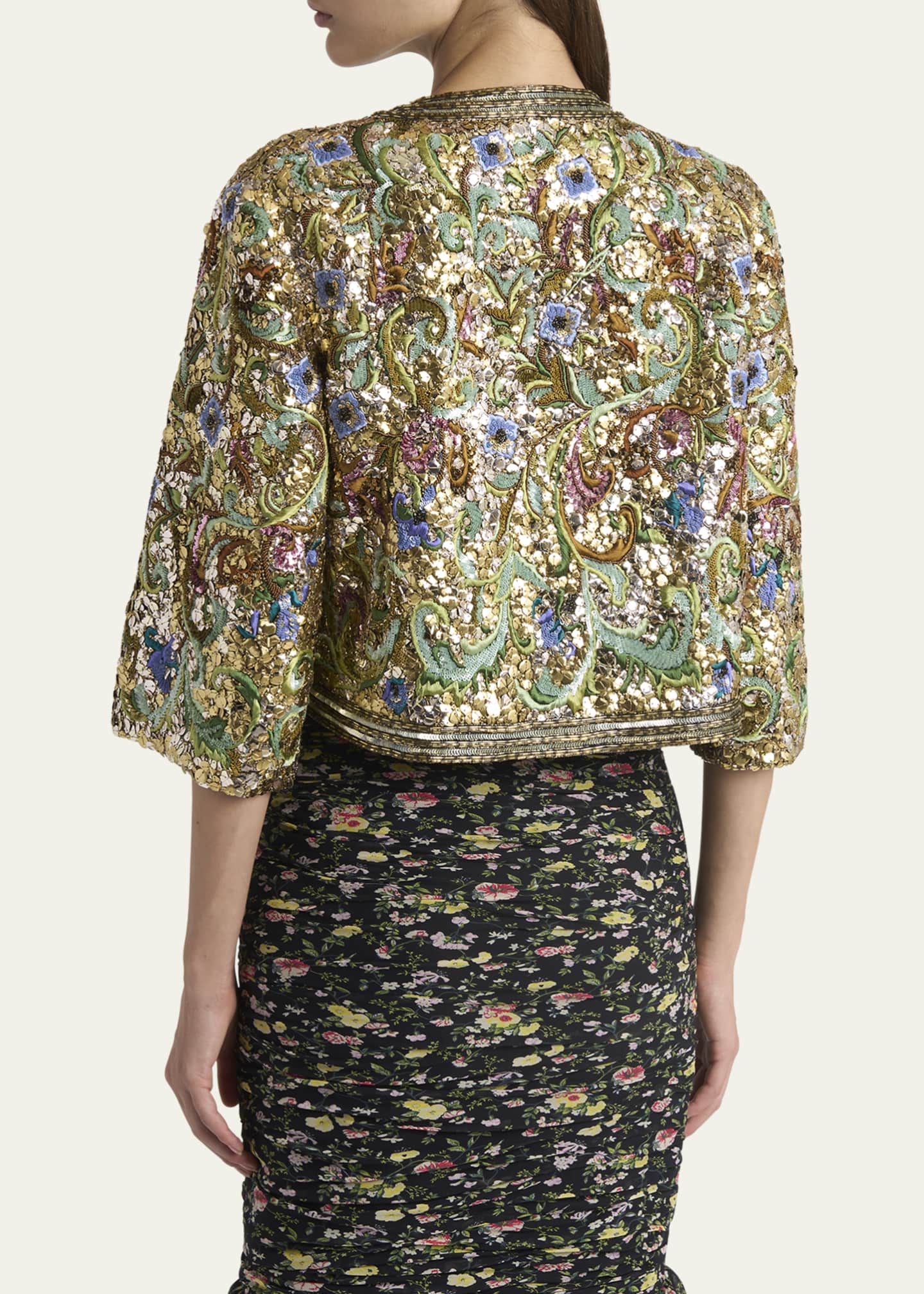 Valentino Garavani Floral Sequin Caplet Jacket Image 3 of 5
