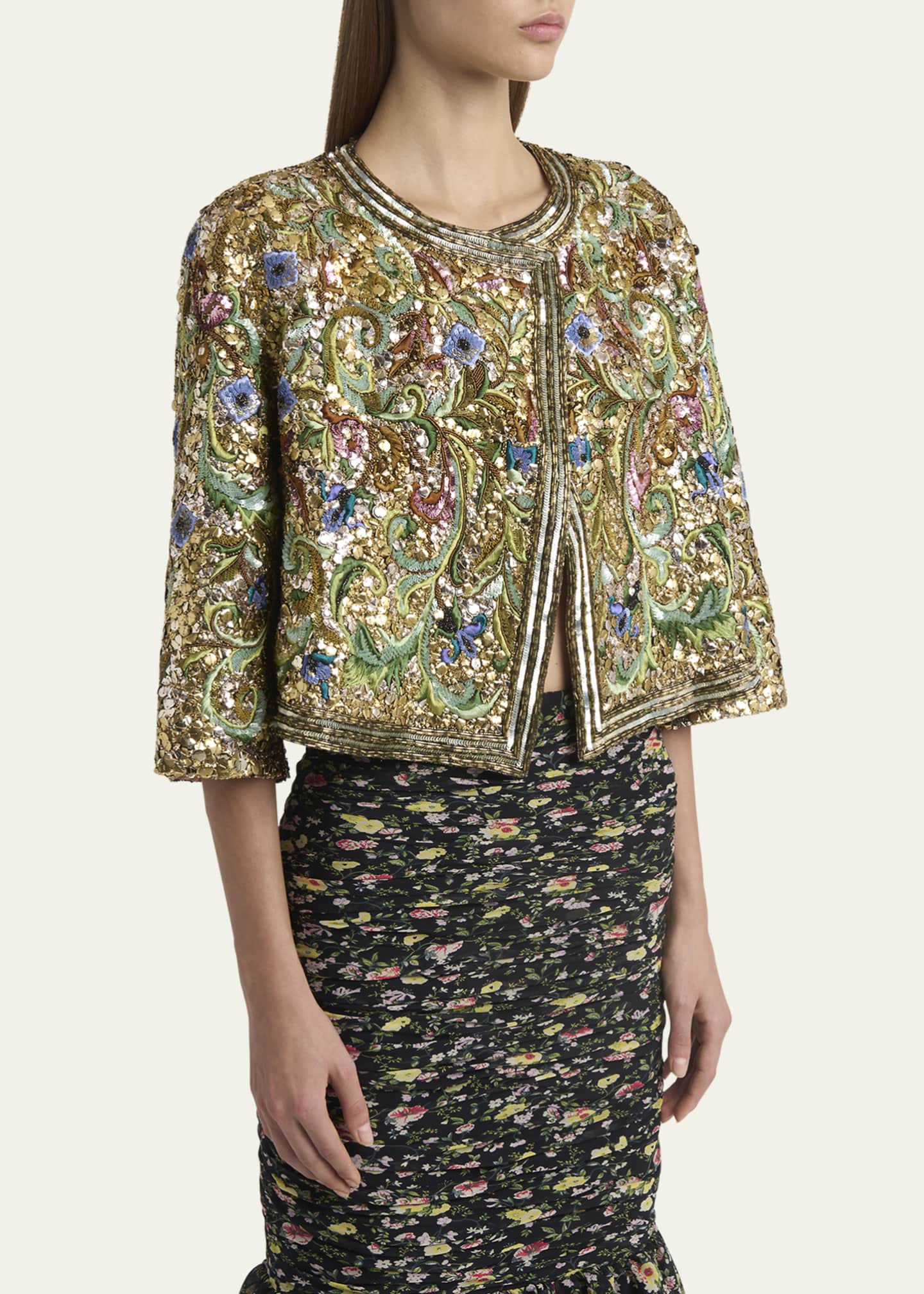 Valentino Garavani Floral Sequin Caplet Jacket Image 4 of 5