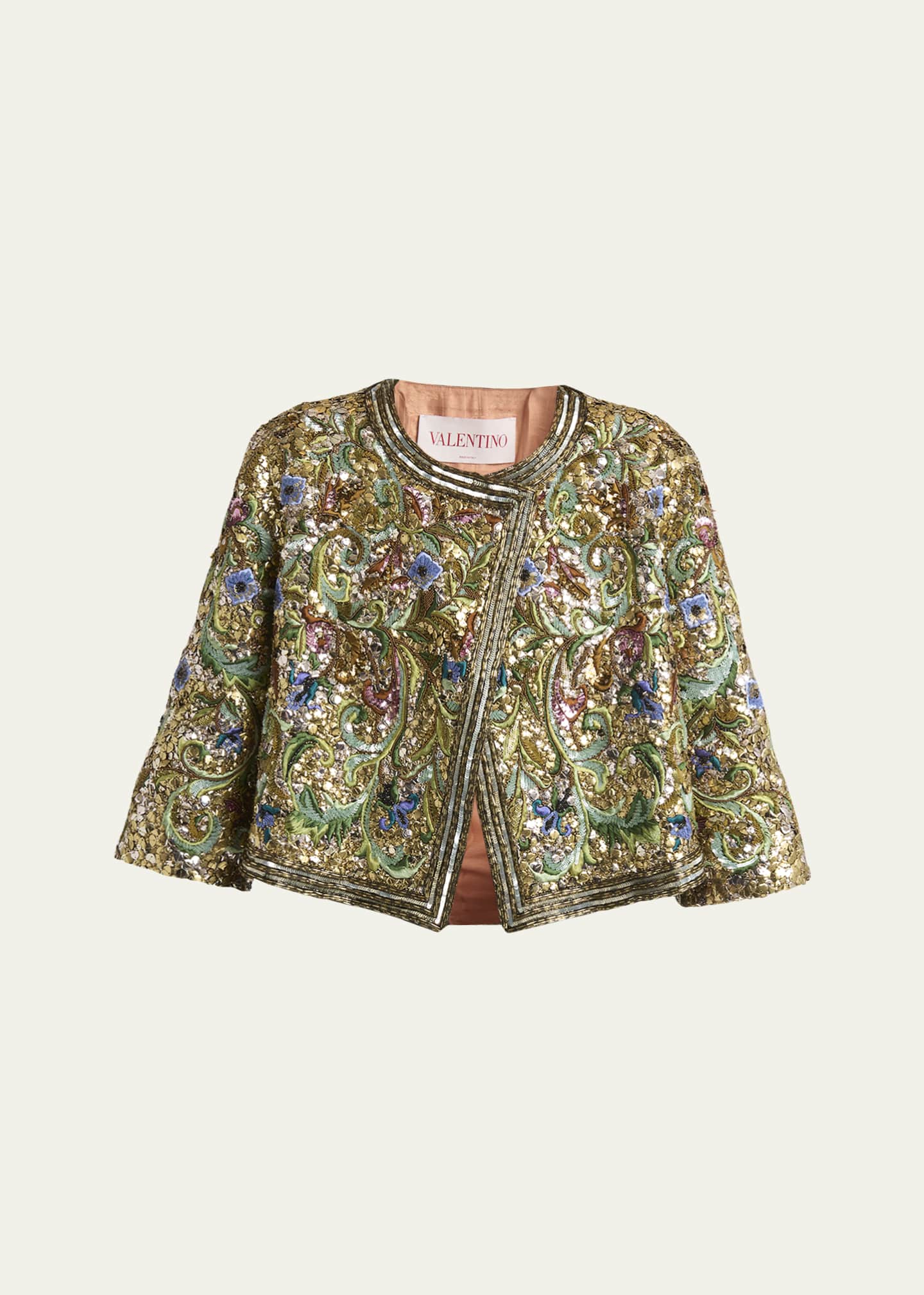 Valentino Garavani Floral Sequin Caplet Jacket Image 1 of 5